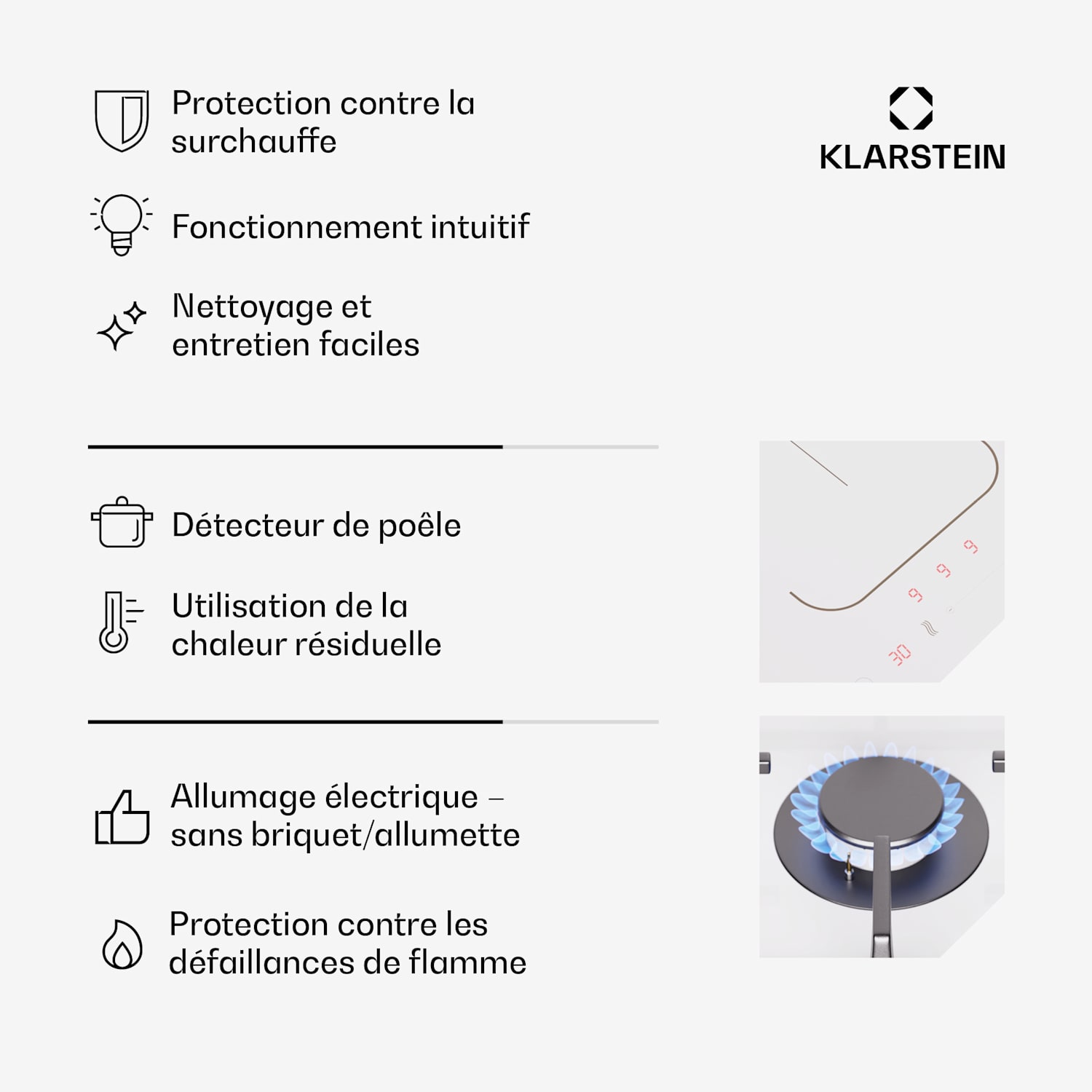 MultiChef 4 table de cuisson induction et gaz 4 zones de cuisson 2 feux gaz 2 plaques induction FlexZone 60 cm | Plaque gaz + induction | Blanc