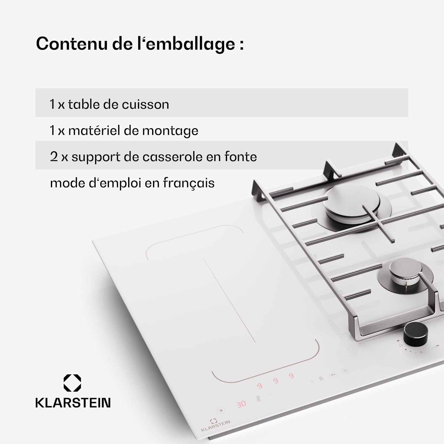 MultiChef 4 table de cuisson induction et gaz 4 zones de cuisson 2 feux gaz 2 plaques induction FlexZone 60 cm | Plaque gaz + induction | Blanc
