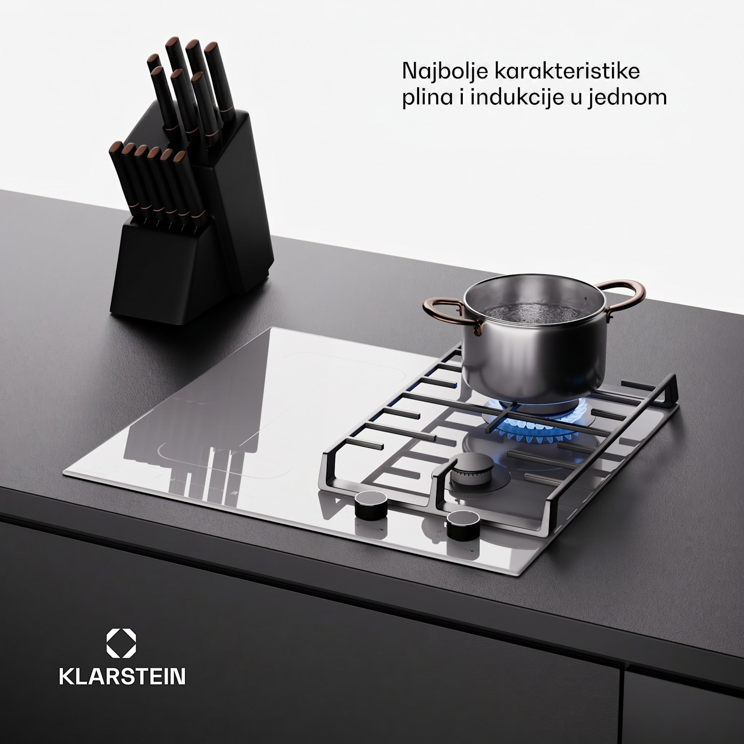 MultiChef 4, indukcijska i plinska ploča za kuhanje, 4 zone za kuhanje, 2 plinska plamenika, 2 indukcijske ploče za kuhanje, FlexZone 60 cm | Plinska i indukcijska ploča | Bijela