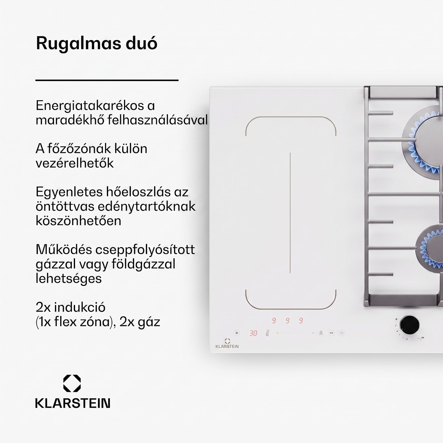 MultiChef 4, indukciós és gáz tűzhely, 4 főzőzóna, 2 gázégő, 2 indukciós főzőlap, FlexZone 60 cm | Gáz + indukciós főzőlap | Fehér