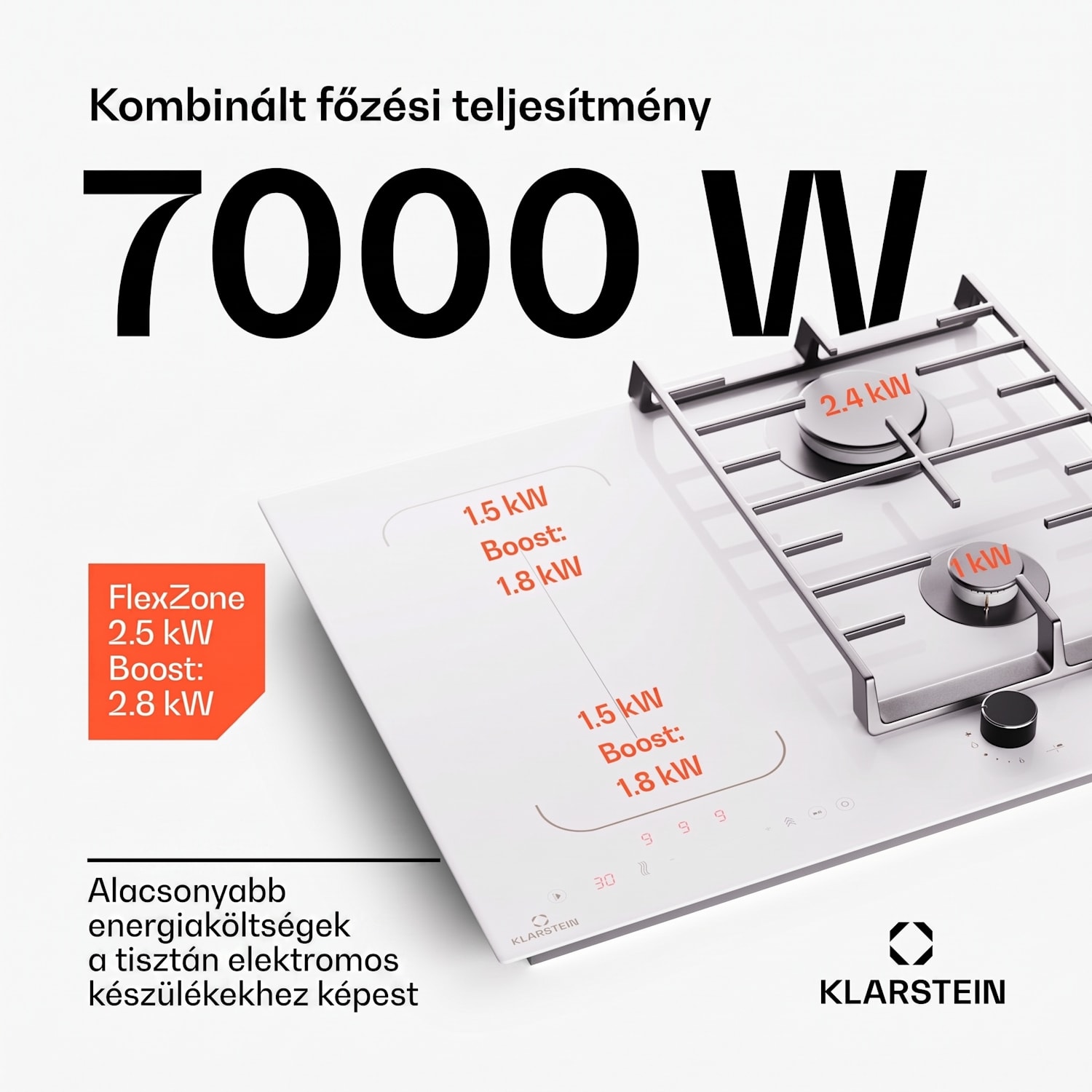MultiChef 4, indukciós és gáz tűzhely, 4 főzőzóna, 2 gázégő, 2 indukciós főzőlap, FlexZone 60 cm | Gáz + indukciós főzőlap | Fehér