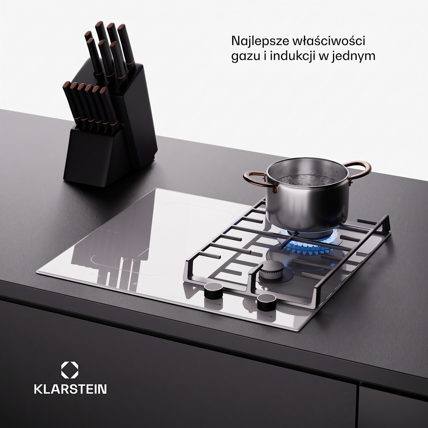 MultiChef 4, płyta indukcyjna i gazowa, 4 strefy gotowania, 2 palniki gazowe, 2 pola indukcyjne, FlexZone 60 cm | Płyta gazowa i indukcyjna | Biały