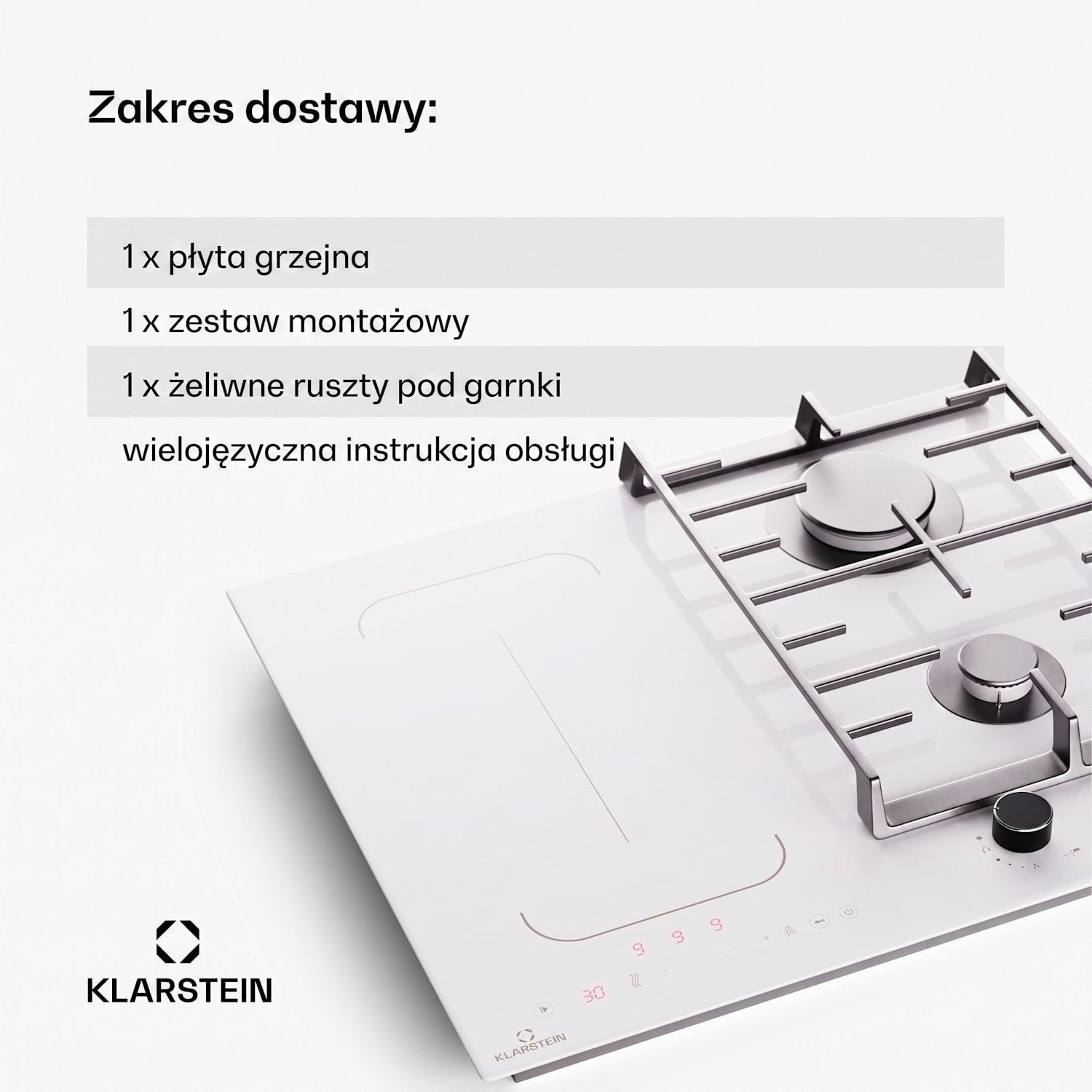 MultiChef 4, płyta indukcyjna i gazowa, 4 strefy gotowania, 2 palniki gazowe, 2 pola indukcyjne, FlexZone 60 cm | Płyta gazowa i indukcyjna | Biały