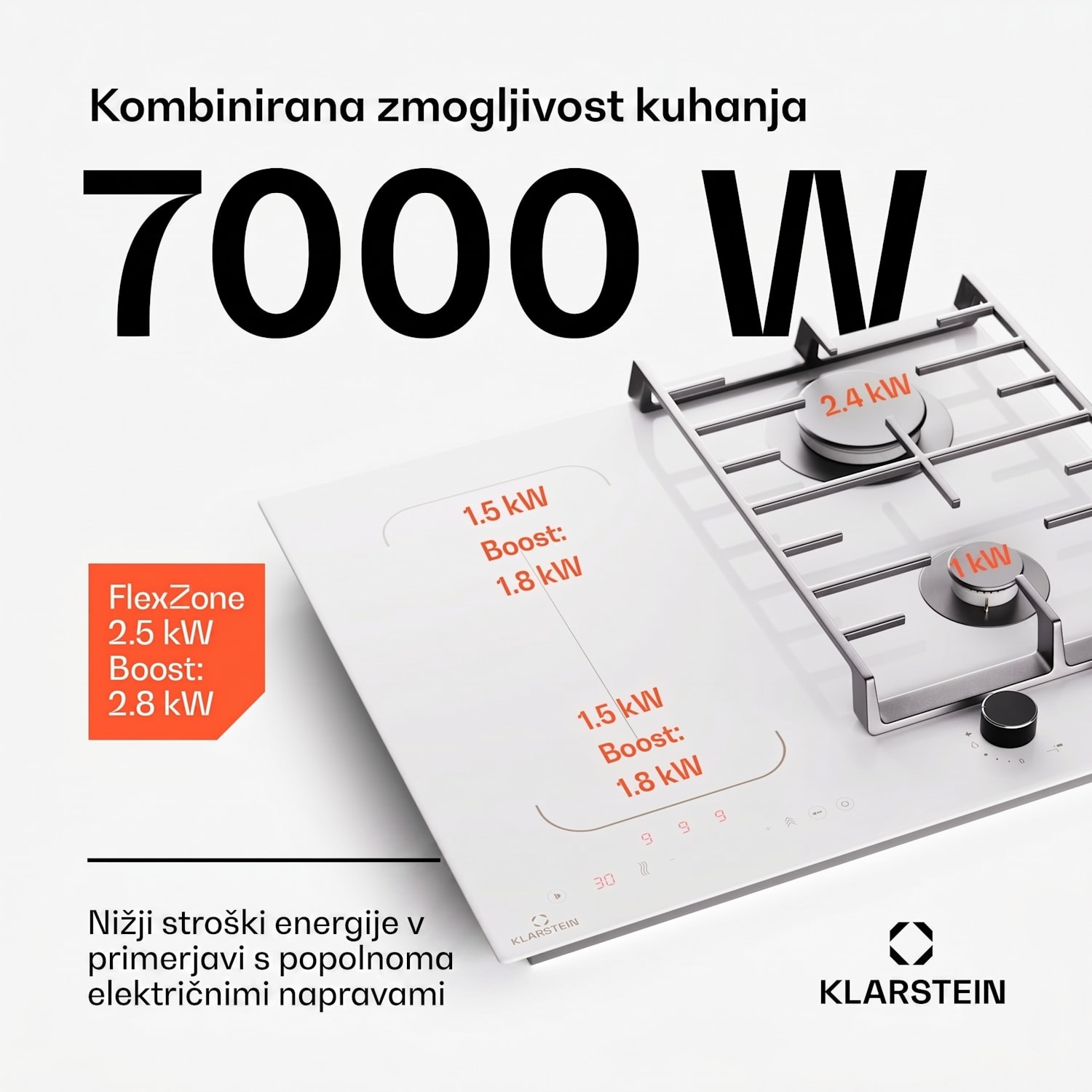 MultiChef 4, indukcijska in plinska kuhalna plošča, 4 kuhališča, 2 plinska gorilnika, 2 indukcijski kuhališči, FlexZone 60 cm | Plinska in indukcijska plošča | Bela
