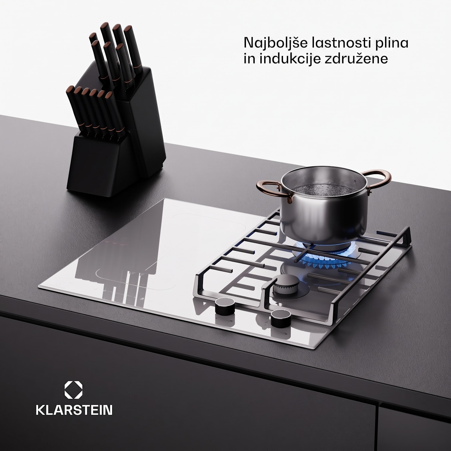 MultiChef 4, indukcijska in plinska kuhalna plošča, 4 kuhališča, 2 plinska gorilnika, 2 indukcijski kuhališči, FlexZone 60 cm | Plinska in indukcijska plošča | Bela