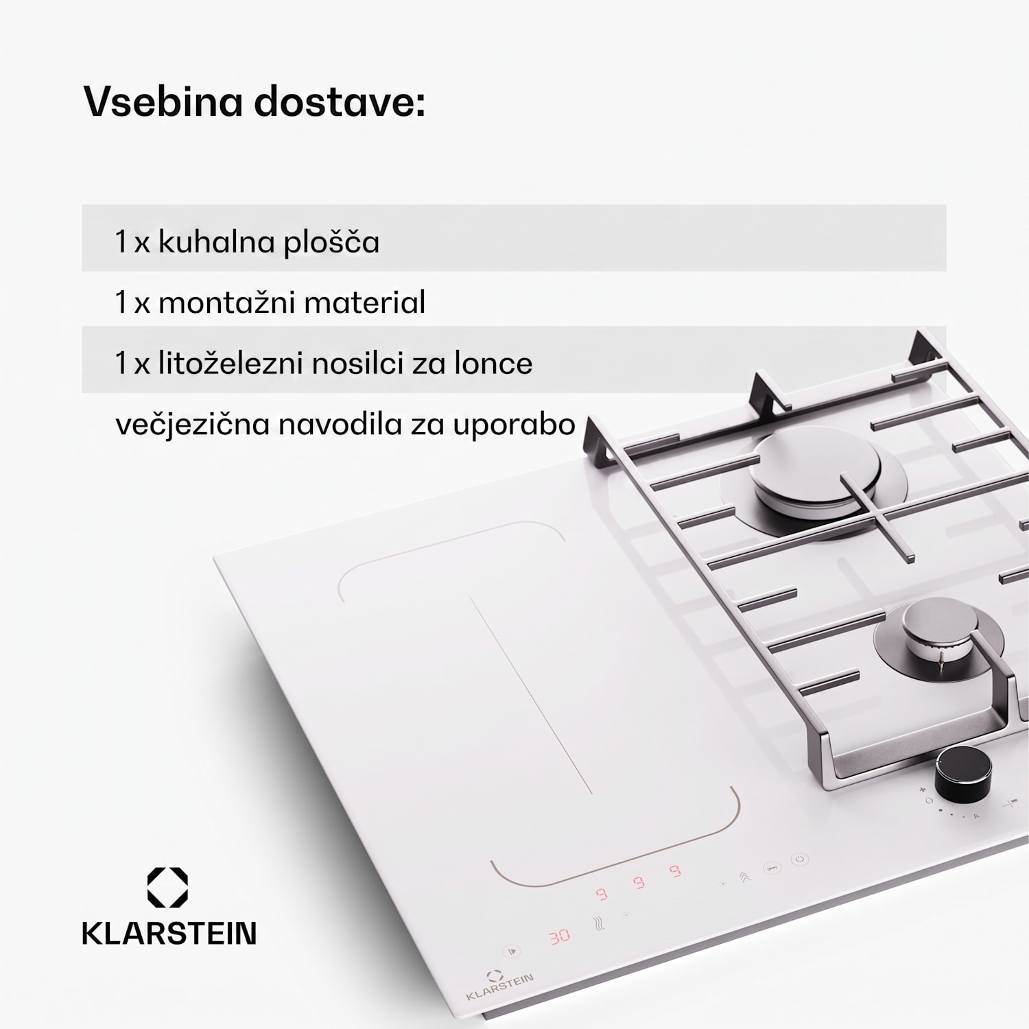 MultiChef 4, indukcijska in plinska kuhalna plošča, 4 kuhališča, 2 plinska gorilnika, 2 indukcijski kuhališči, FlexZone 60 cm | Plinska in indukcijska plošča | Bela
