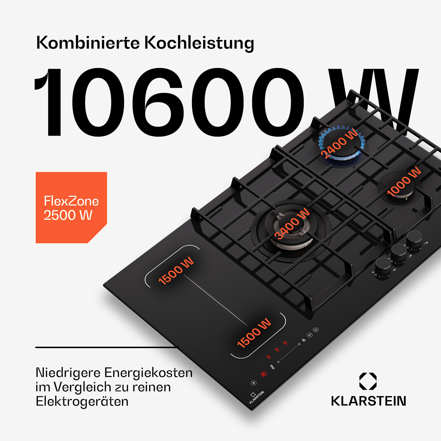 Multichef 5 - Piano cottura a gas e induzione, 5 zone, 3 bruciatori a gas, 2 zone a induzione, FlexZone 90 cm | Piano cottura a gas + induzione con griglia | Nero