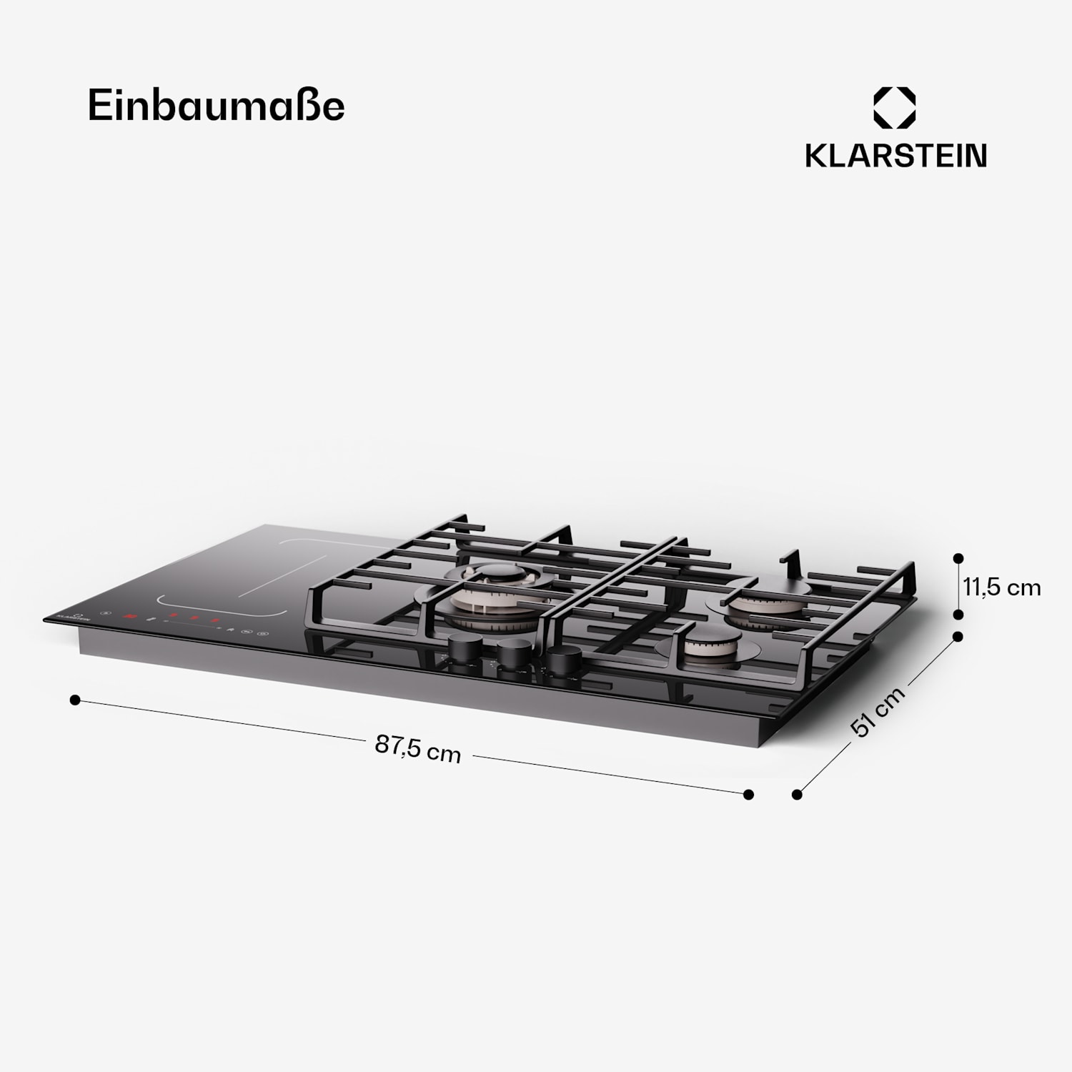 Multichef 5 - Piano cottura a gas e induzione, 5 zone, 3 bruciatori a gas, 2 zone a induzione, FlexZone 90 cm | Piano cottura a gas + induzione con griglia | Nero