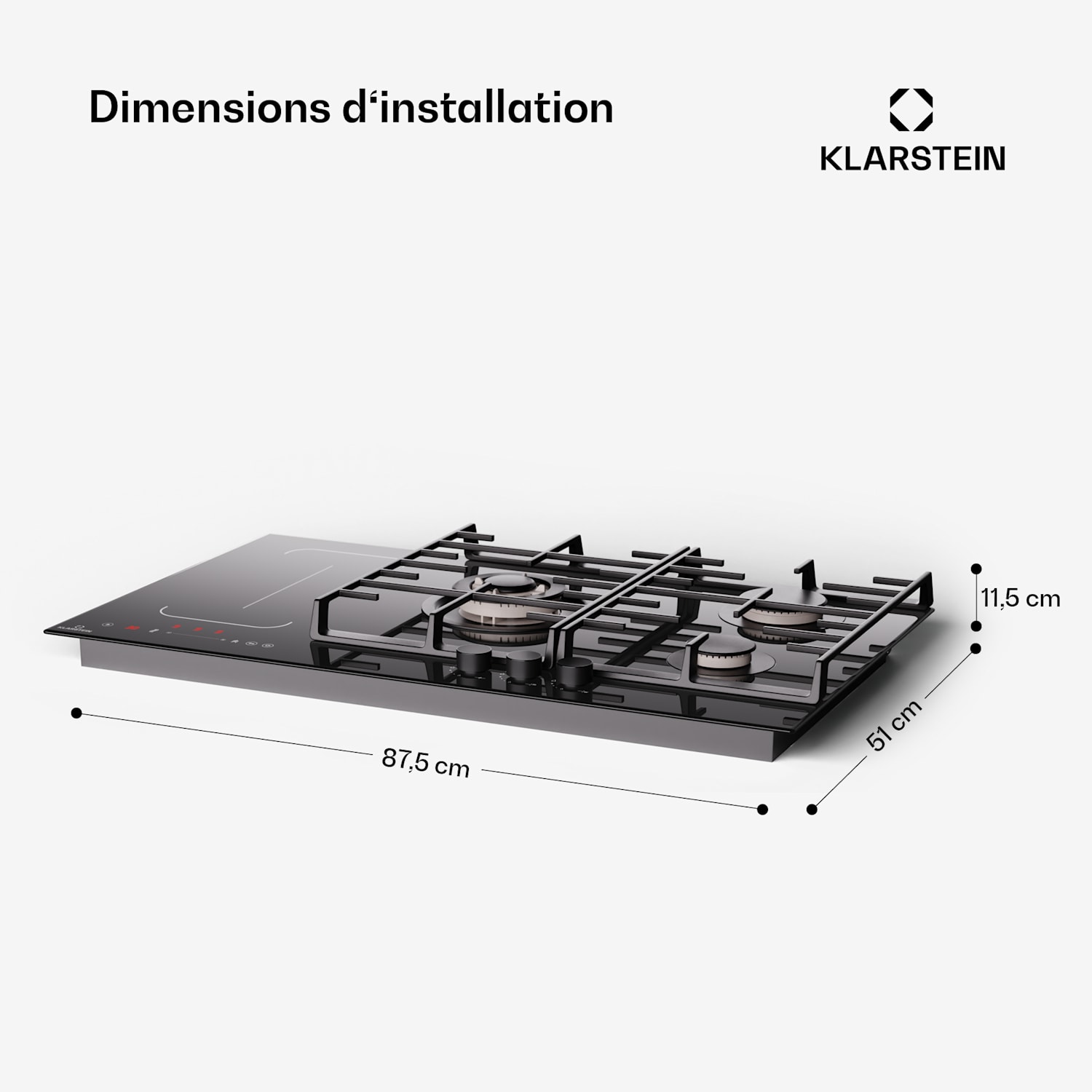 MultiChef 5 inductie- en gaskookplaat 5 kookzones 3 gaspitten 2 inductievelden flexzone 90 cm | Gaskookplaat + inductie met rooster | Zwart