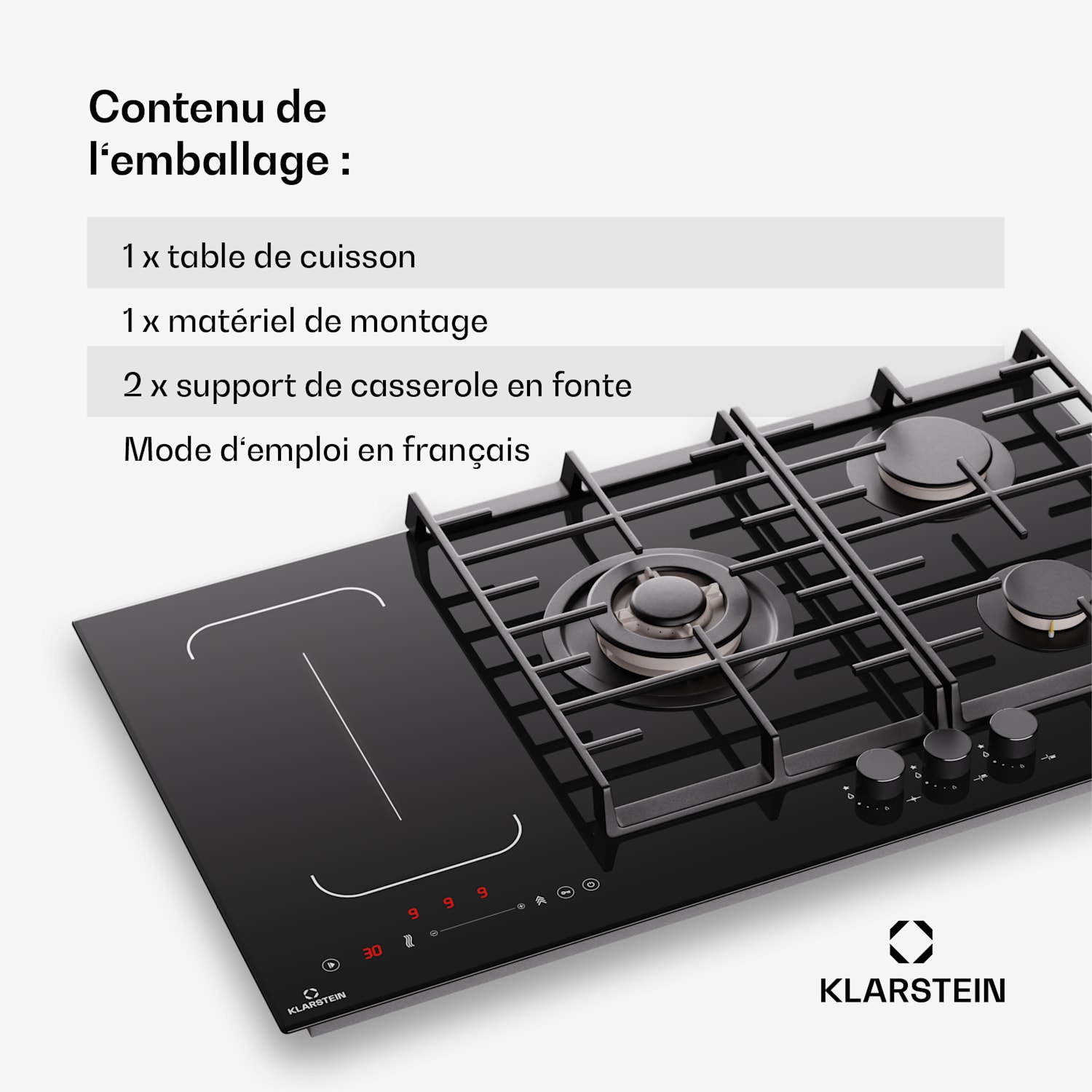 MultiChef 5 inductie- en gaskookplaat 5 kookzones 3 gaspitten 2 inductievelden flexzone 90 cm | Gaskookplaat + inductie met rooster | Zwart