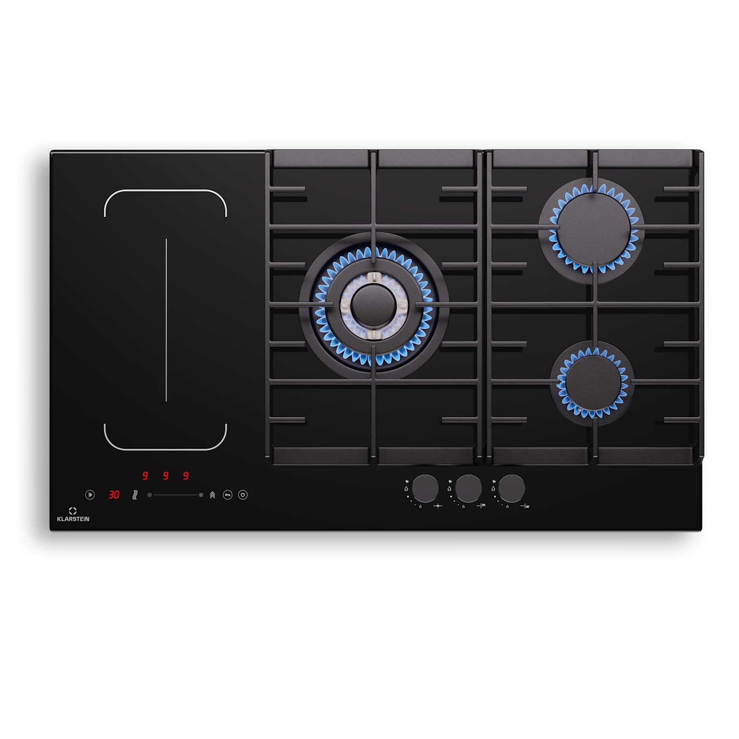 Placa de inducción y gas MultiChef 5 5 zonas de cocción 3 quemadores de gas 2 placas de inducción FlexZone 90 cm | Placa de gas e inducción con parrilla | Negro
