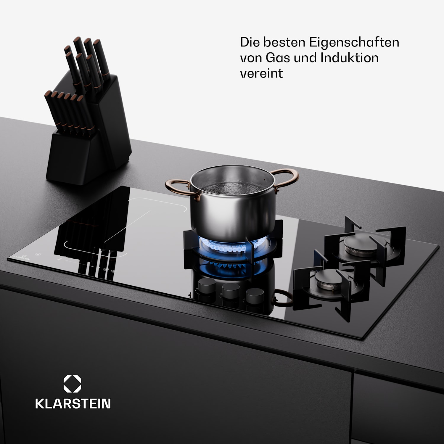 Multichef 5 Wok - Piano cottura a gas e induzione, 5 zone, 3 bruciatori a gas, 2 zone a induzione, FlexZone 90 cm | Piano cottura a gas + induzione | Nero