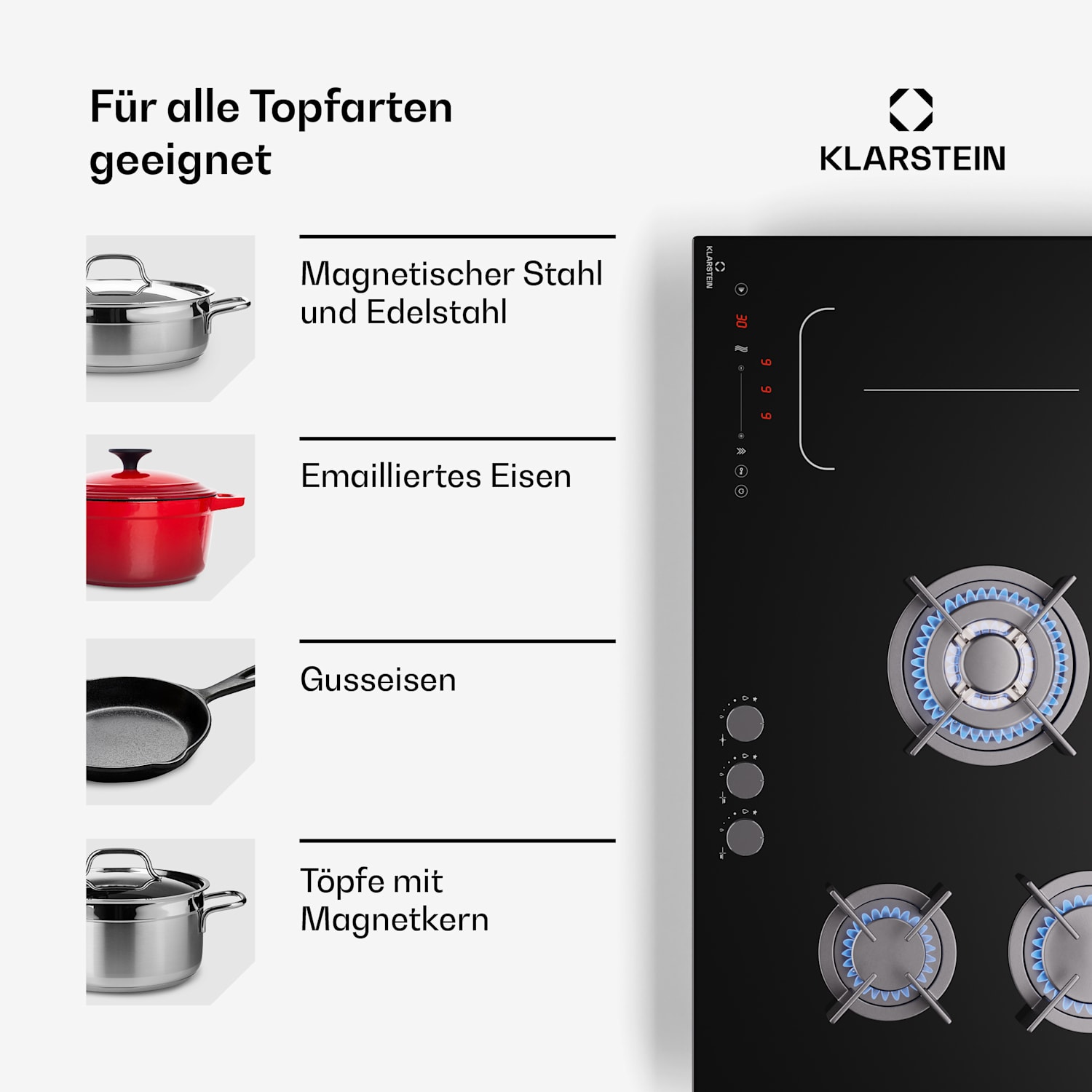 Multichef 5 Wok - Piano cottura a gas e induzione, 5 zone, 3 bruciatori a gas, 2 zone a induzione, FlexZone 90 cm | Piano cottura a gas + induzione | Nero