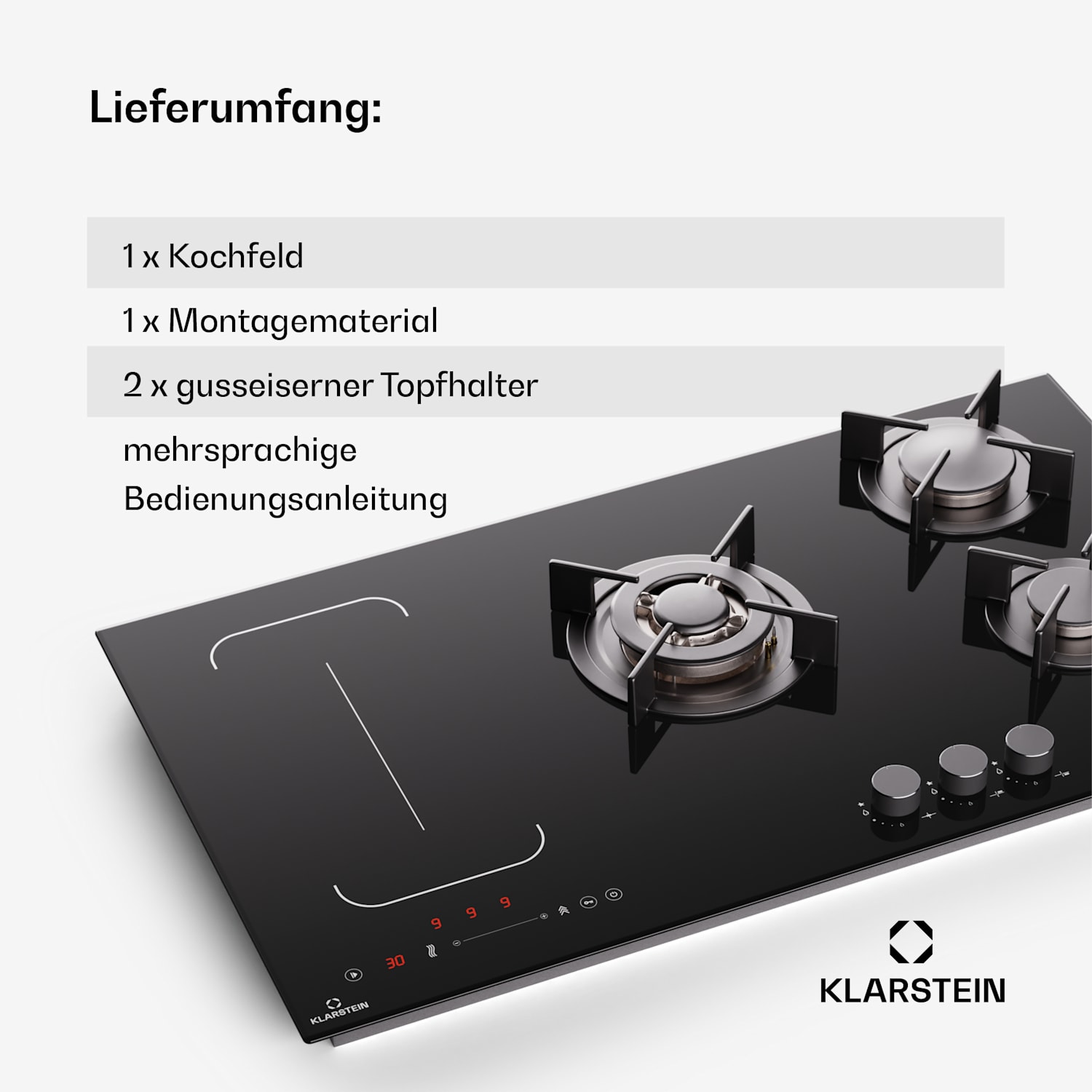 Multichef 5 Wok - Piano cottura a gas e induzione, 5 zone, 3 bruciatori a gas, 2 zone a induzione, FlexZone 90 cm | Piano cottura a gas + induzione | Nero
