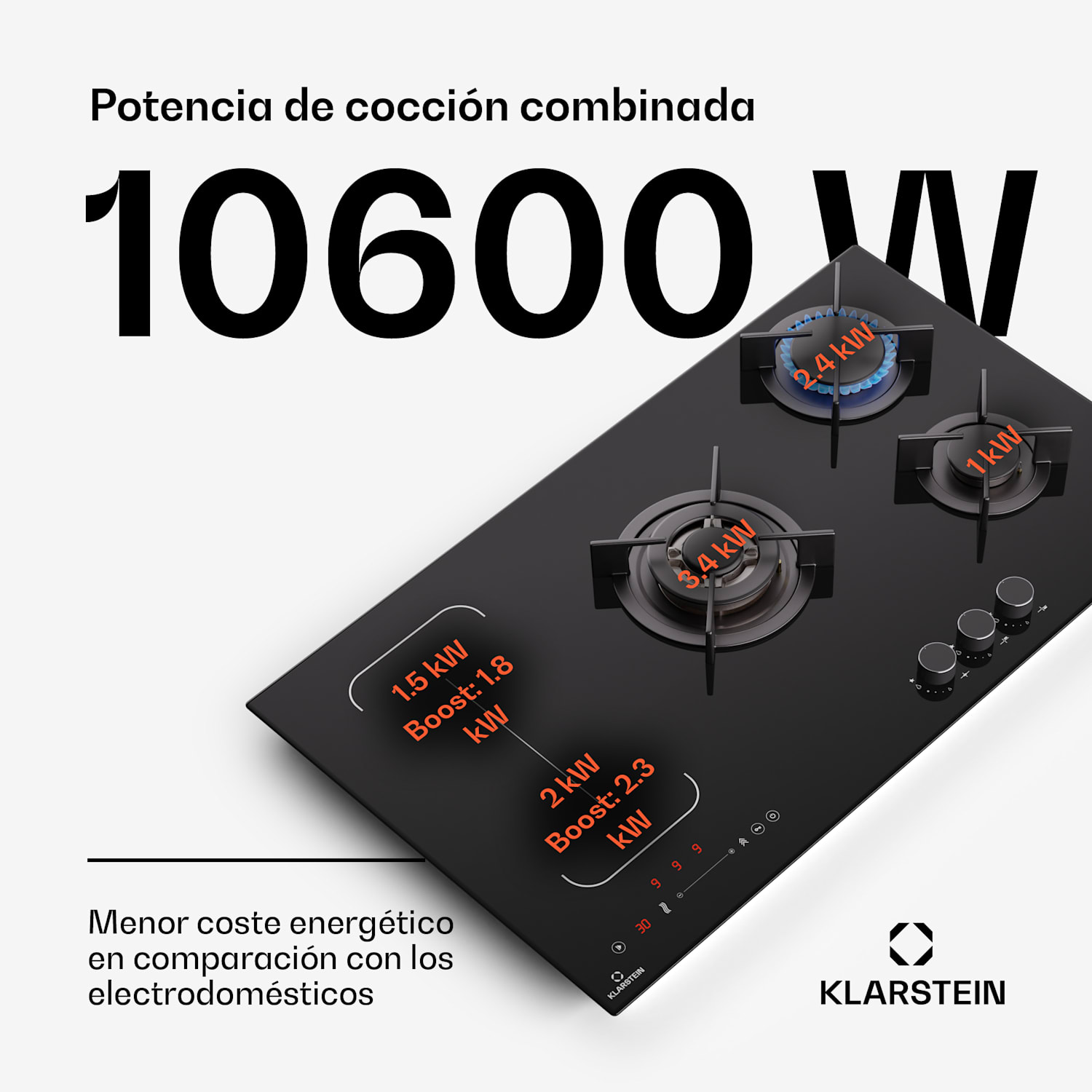 Placa de inducción y gas MultiChef 5 5 zonas de cocción 3 quemadores de gas 2 placas de inducción FlexZone 90 cm | Placa de gas e inducción | Negro
