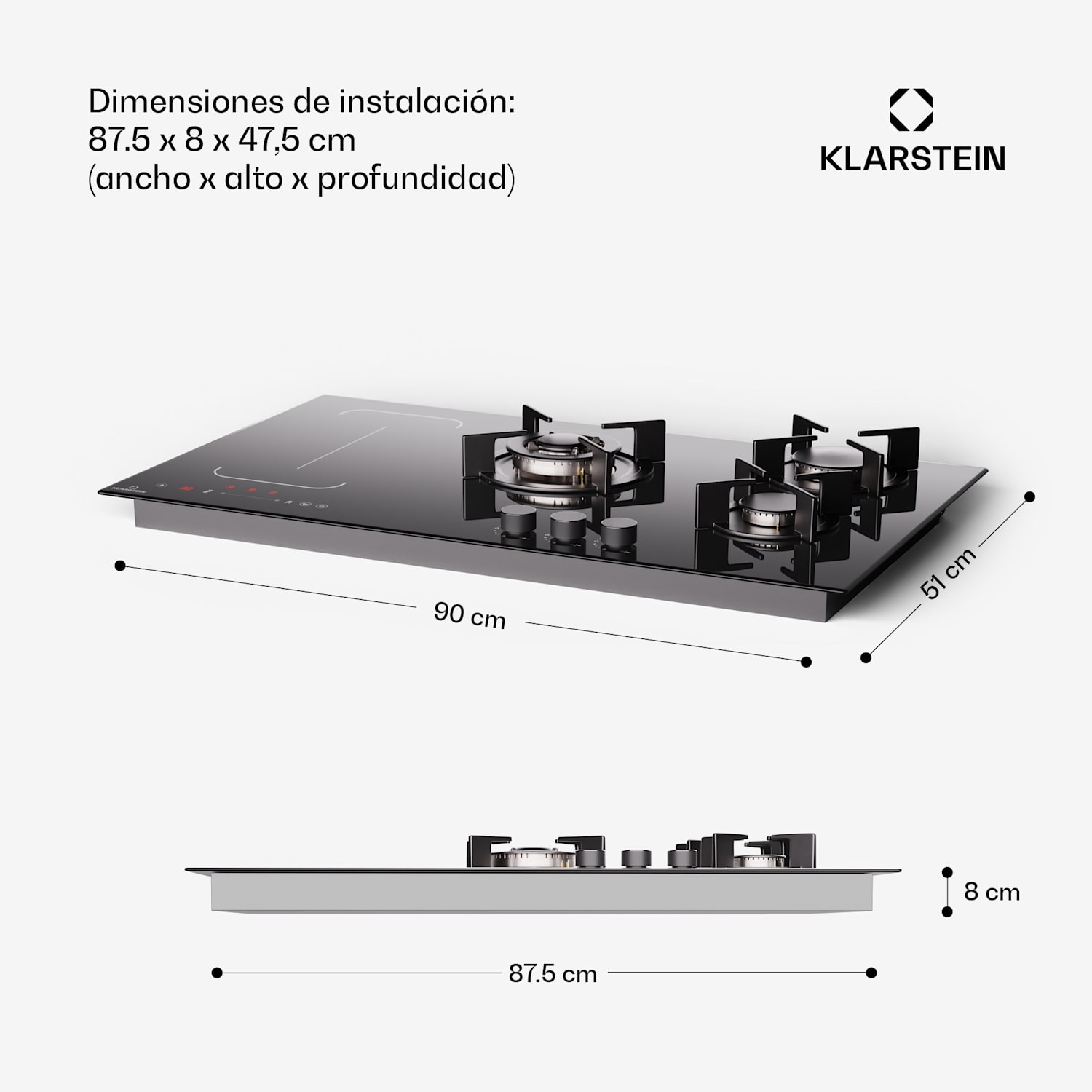 Placa de inducción y gas MultiChef 5 5 zonas de cocción 3 quemadores de gas 2 placas de inducción FlexZone 90 cm | Placa de gas e inducción | Negro
