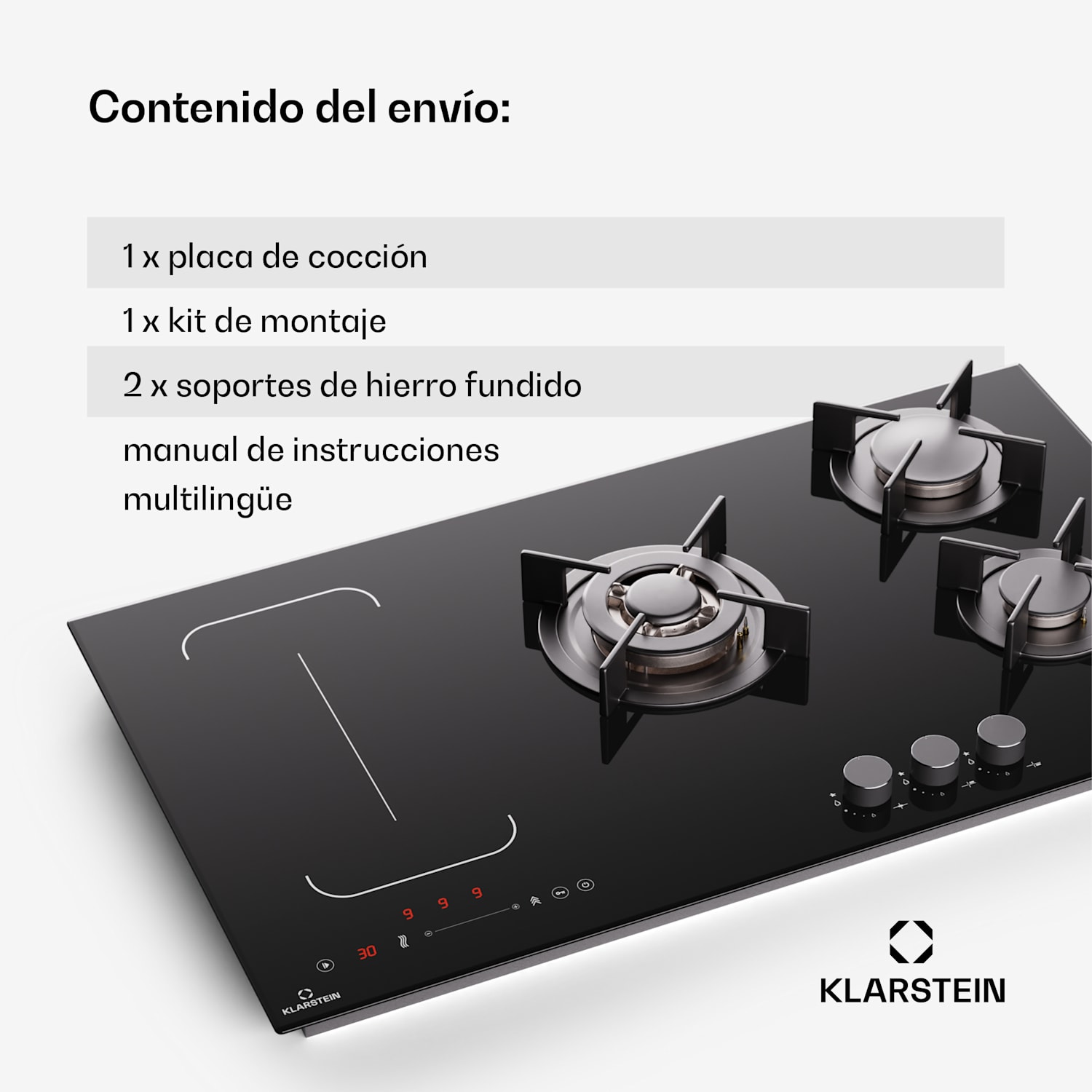 Placa de inducción y gas MultiChef 5 5 zonas de cocción 3 quemadores de gas 2 placas de inducción FlexZone 90 cm | Placa de gas e inducción | Negro