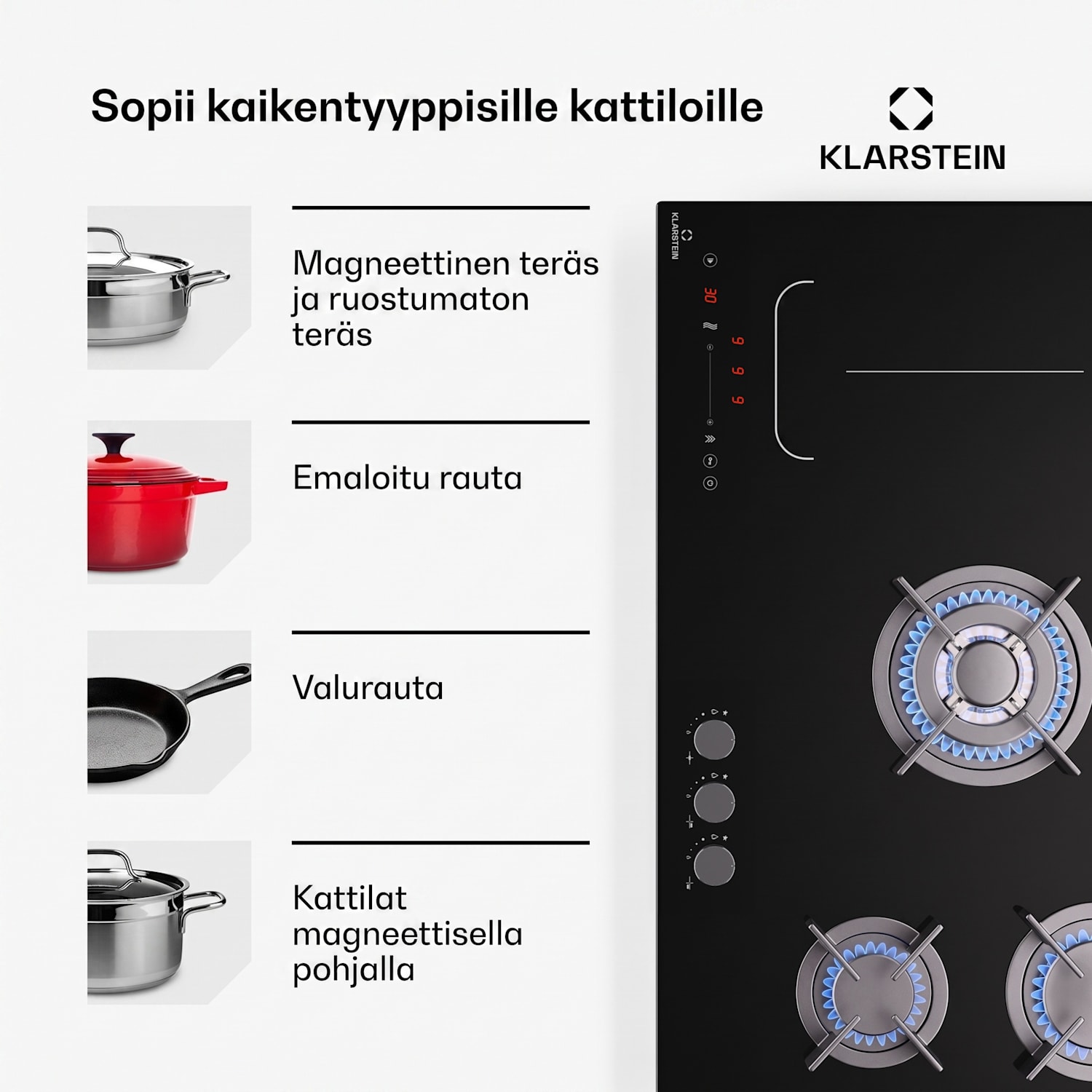 MultiChef 5 Wok induktio- ja kaasuliesi 5 keittoaluetta 3 kaasupoltinta 2 induktioaluetta FlexZone 90 cm | Kaasu- ja induktioliesitaso | Musta