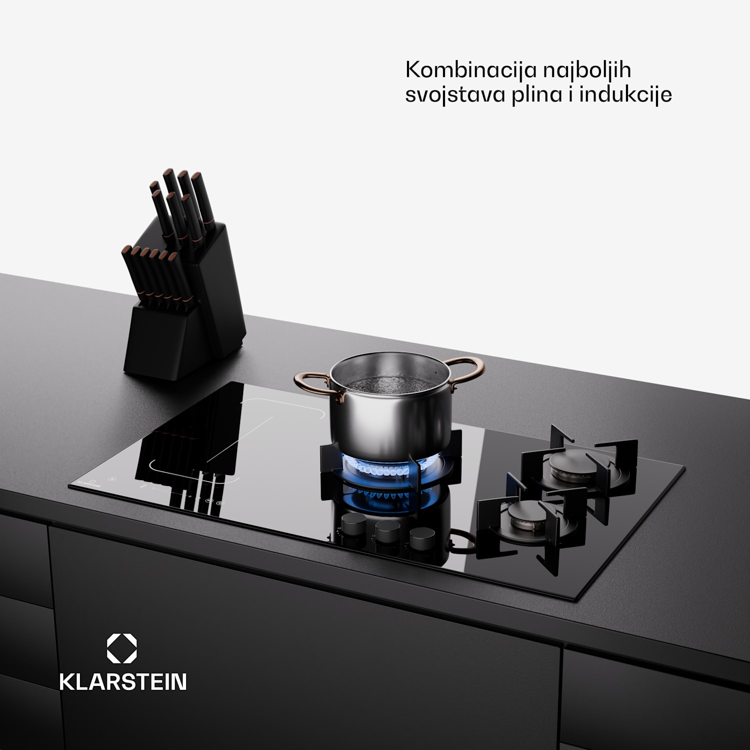 MultiChef 5 Wok, indukcijska i plinska ploča za kuhanje, 5 zona za kuhanje, 3 plinska plamenika, 2 indukcijske ploče za kuhanje, FlexZone 90 cm | Plinska i indukcijska ploča | Crna