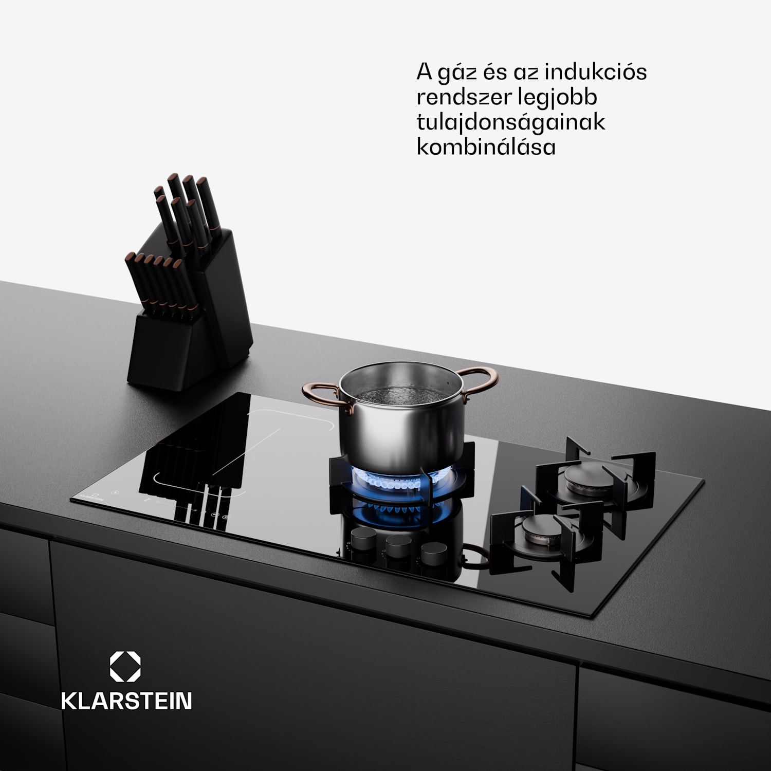 MultiChef 5 Wok, indukciós és gáz tűzhely, 5 főzőzóna, 3 gázégő, 2 indukciós főzőlap, FlexZone 90 cm | Gáz + indukciós főzőlap | Fekete