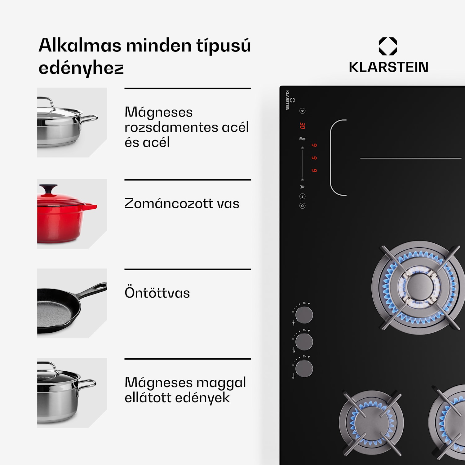 MultiChef 5 Wok, indukciós és gáz tűzhely, 5 főzőzóna, 3 gázégő, 2 indukciós főzőlap, FlexZone 90 cm | Gáz + indukciós főzőlap | Fekete
