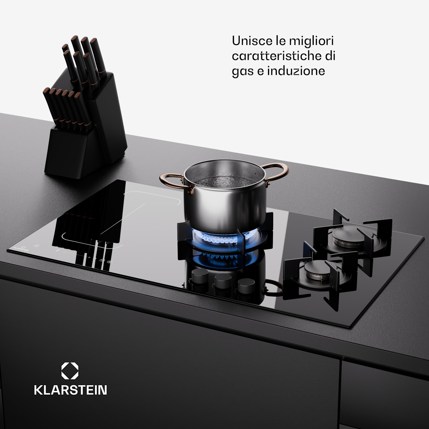 Multichef 5 Wok - Piano cottura a gas e induzione, 5 zone, 3 bruciatori a gas, 2 zone a induzione, FlexZone 90 cm | Piano cottura a gas + induzione | Nero
