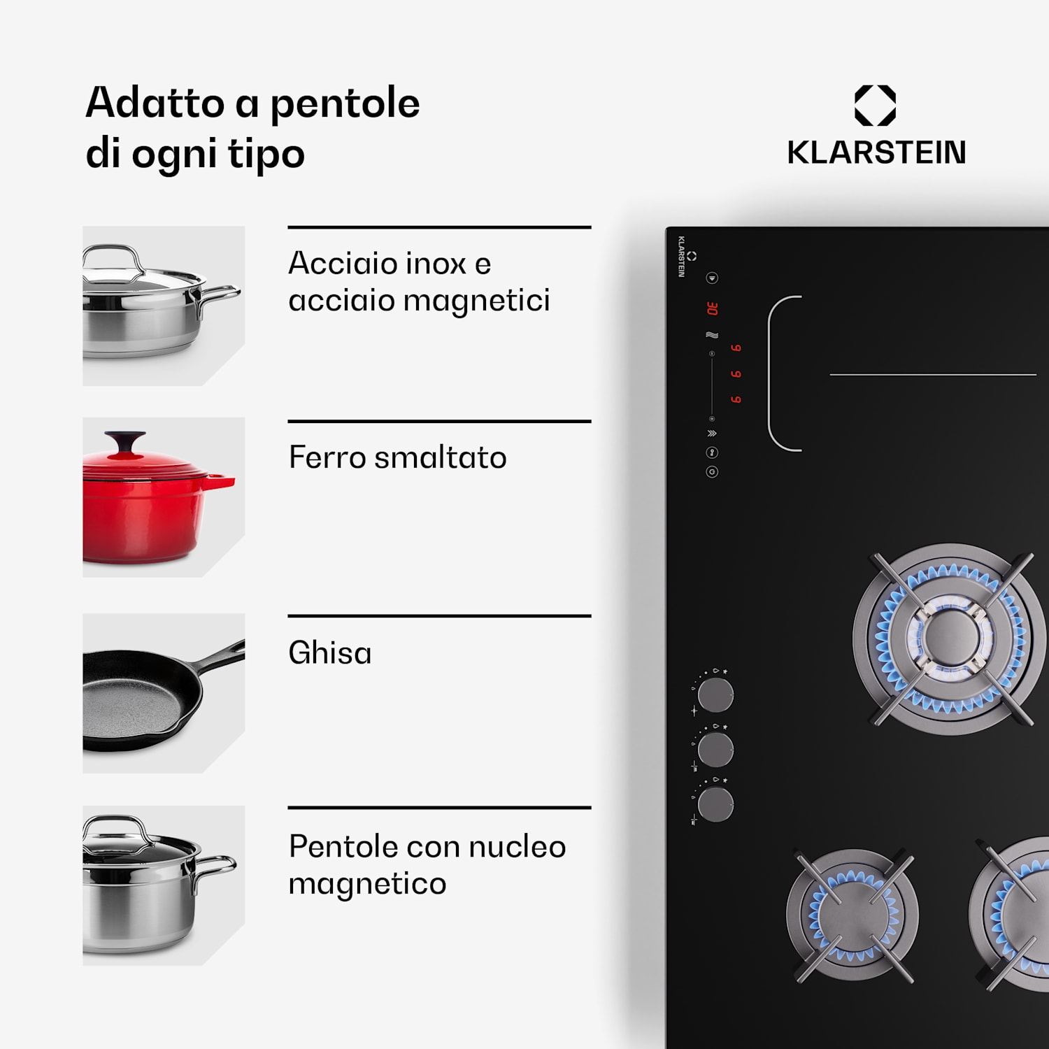 Multichef 5 Wok - Piano cottura a gas e induzione, 5 zone, 3 bruciatori a gas, 2 zone a induzione, FlexZone 90 cm | Piano cottura a gas + induzione | Nero