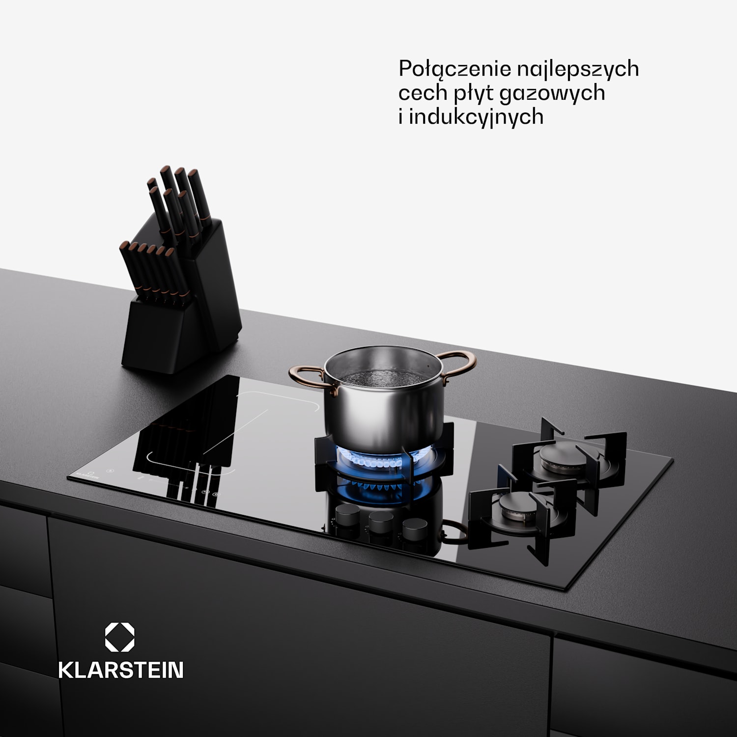 MultiChef 5 Wok, płyta indukcyjna i gazowa, 5 stref gotowania, 3 palniki gazowe, 2 pola indukcyjne, FlexZone 90 cm | Płyta gazowa i indukcyjna | Czarny