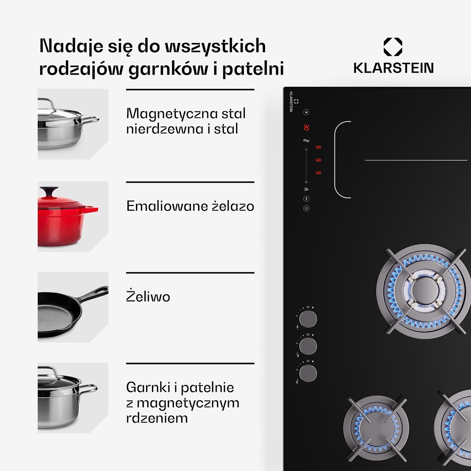 MultiChef 5 Wok, płyta indukcyjna i gazowa, 5 stref gotowania, 3 palniki gazowe, 2 pola indukcyjne, FlexZone 90 cm | Płyta gazowa i indukcyjna | Czarny