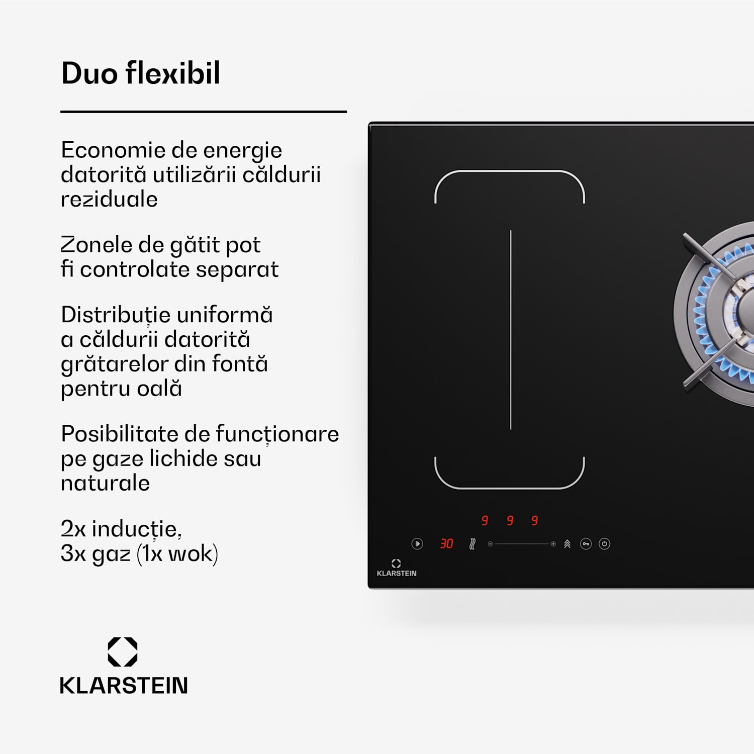 MultiChef 5, plită cu inducție și gaz, 5 zone de gătit, 3 arzătoare cu gaz, 2 plite cu inducție, FlexZone 90 cm | Plită pe gaz și inducție | Negru