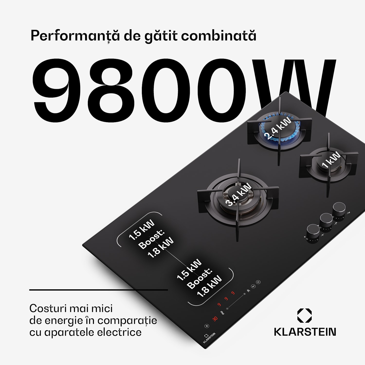MultiChef 5, plită cu inducție și gaz, 5 zone de gătit, 3 arzătoare cu gaz, 2 plite cu inducție, FlexZone 90 cm | Plită pe gaz și inducție | Negru