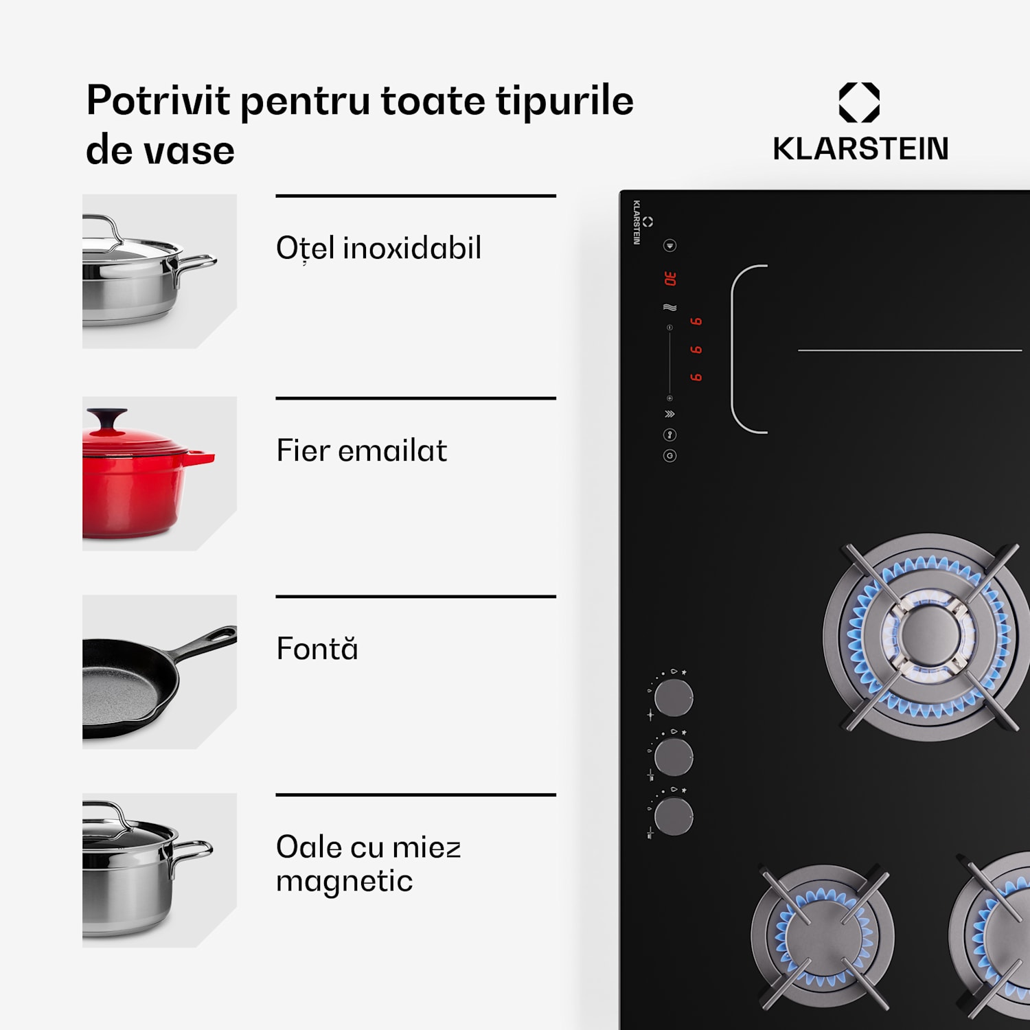 MultiChef 5, plită cu inducție și gaz, 5 zone de gătit, 3 arzătoare cu gaz, 2 plite cu inducție, FlexZone 90 cm | Plită pe gaz și inducție | Negru