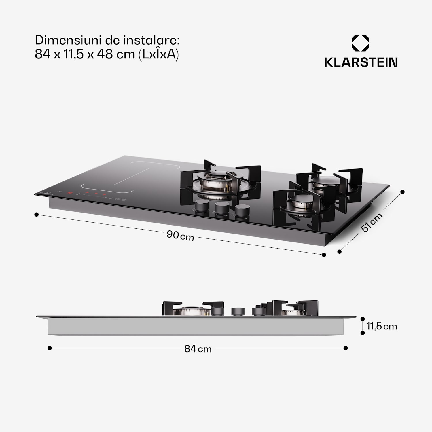MultiChef 5, plită cu inducție și gaz, 5 zone de gătit, 3 arzătoare cu gaz, 2 plite cu inducție, FlexZone 90 cm | Plită pe gaz și inducție | Negru