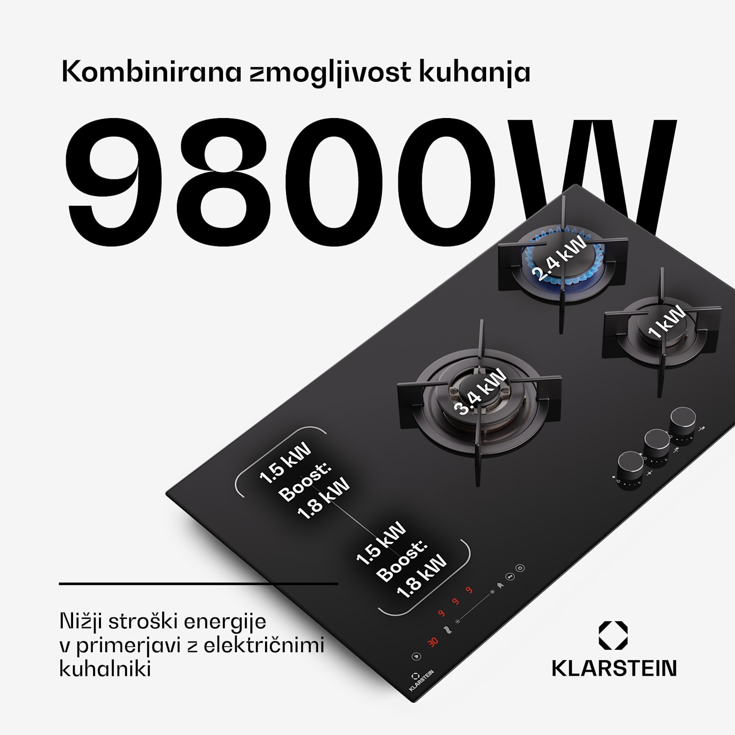MultiChef 5 Wok, indukcijska in plinska kuhalna plošča, 5 kuhališč, 3 plinski gorilniki, 2 indukcijski kuhališči, FlexZone 90 cm | Plinska in indukcijska plošča | Črna