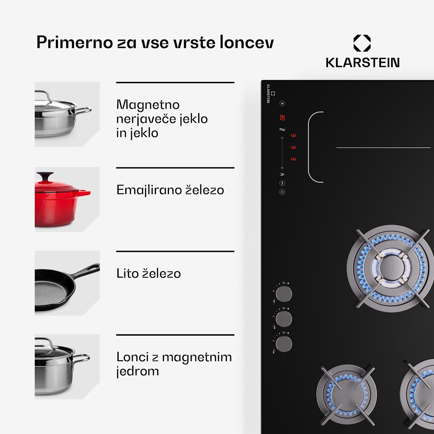 MultiChef 5 Wok, indukcijska in plinska kuhalna plošča, 5 kuhališč, 3 plinski gorilniki, 2 indukcijski kuhališči, FlexZone 90 cm | Plinska in indukcijska plošča | Črna