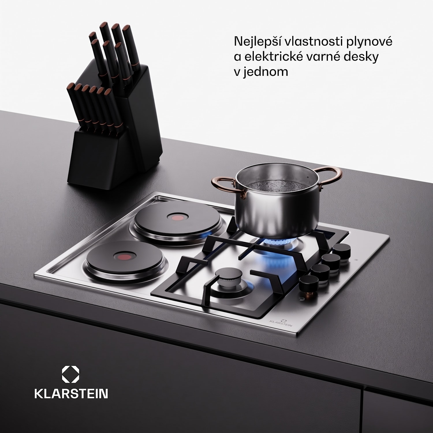 MultiChef 4 Hot Plate, elektrická a plynová varná deska, 4 varné zóny, 2 hořáky, 2 elektrické plotýnky 60 cm | Plynová a varná deska | Stříbrná