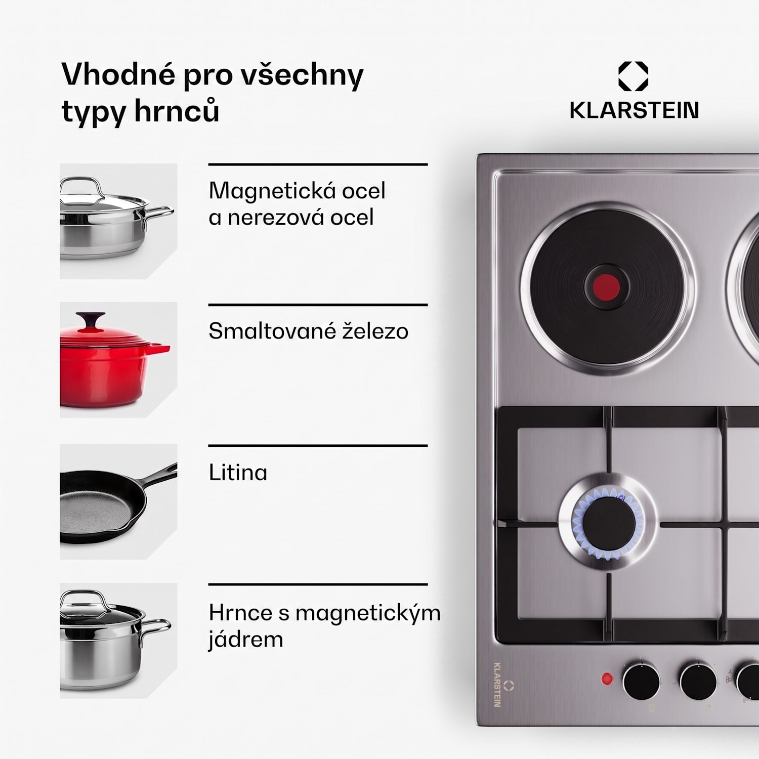 MultiChef 4 Hot Plate, elektrická a plynová varná deska, 4 varné zóny, 2 hořáky, 2 elektrické plotýnky 60 cm | Plynová a varná deska | Stříbrná
