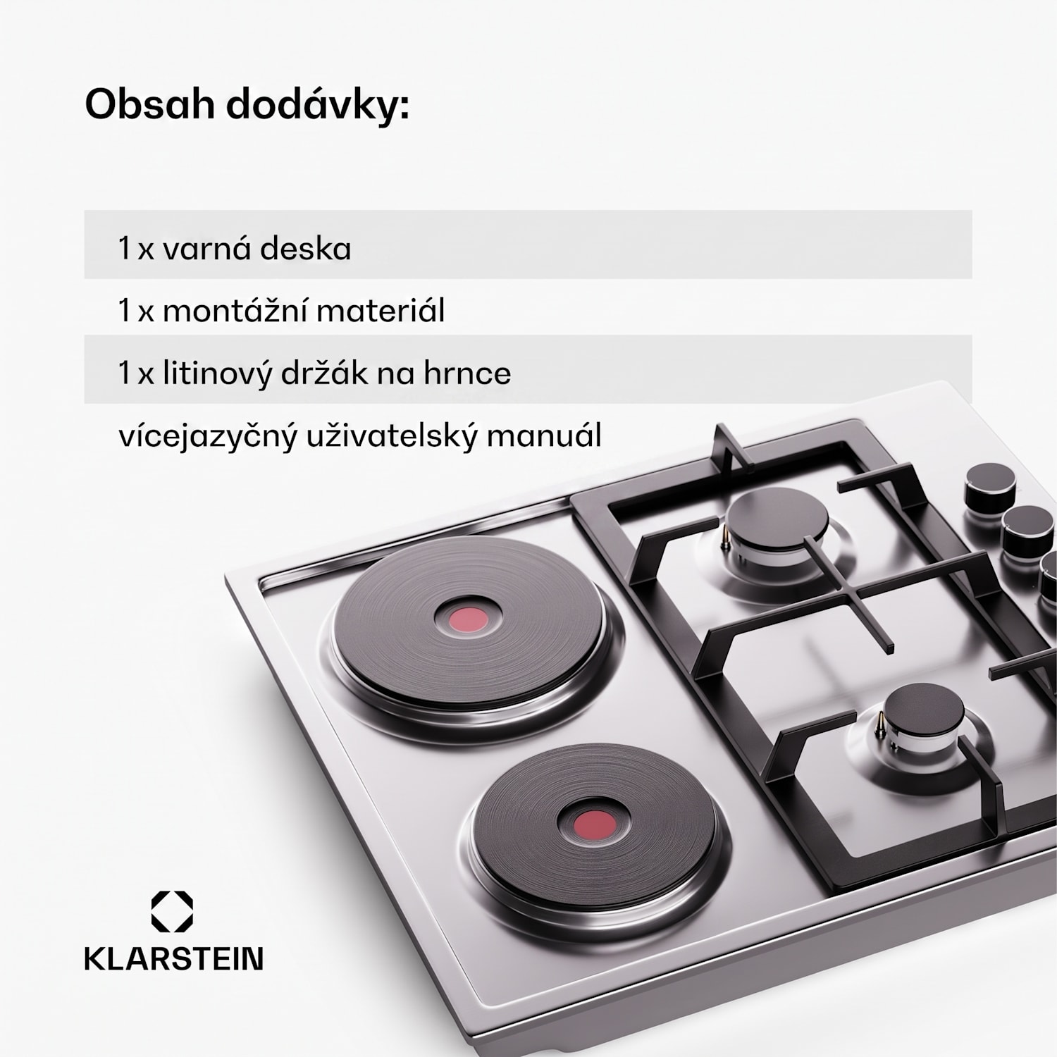 MultiChef 4 Hot Plate, elektrická a plynová varná deska, 4 varné zóny, 2 hořáky, 2 elektrické plotýnky 60 cm | Plynová a varná deska | Stříbrná