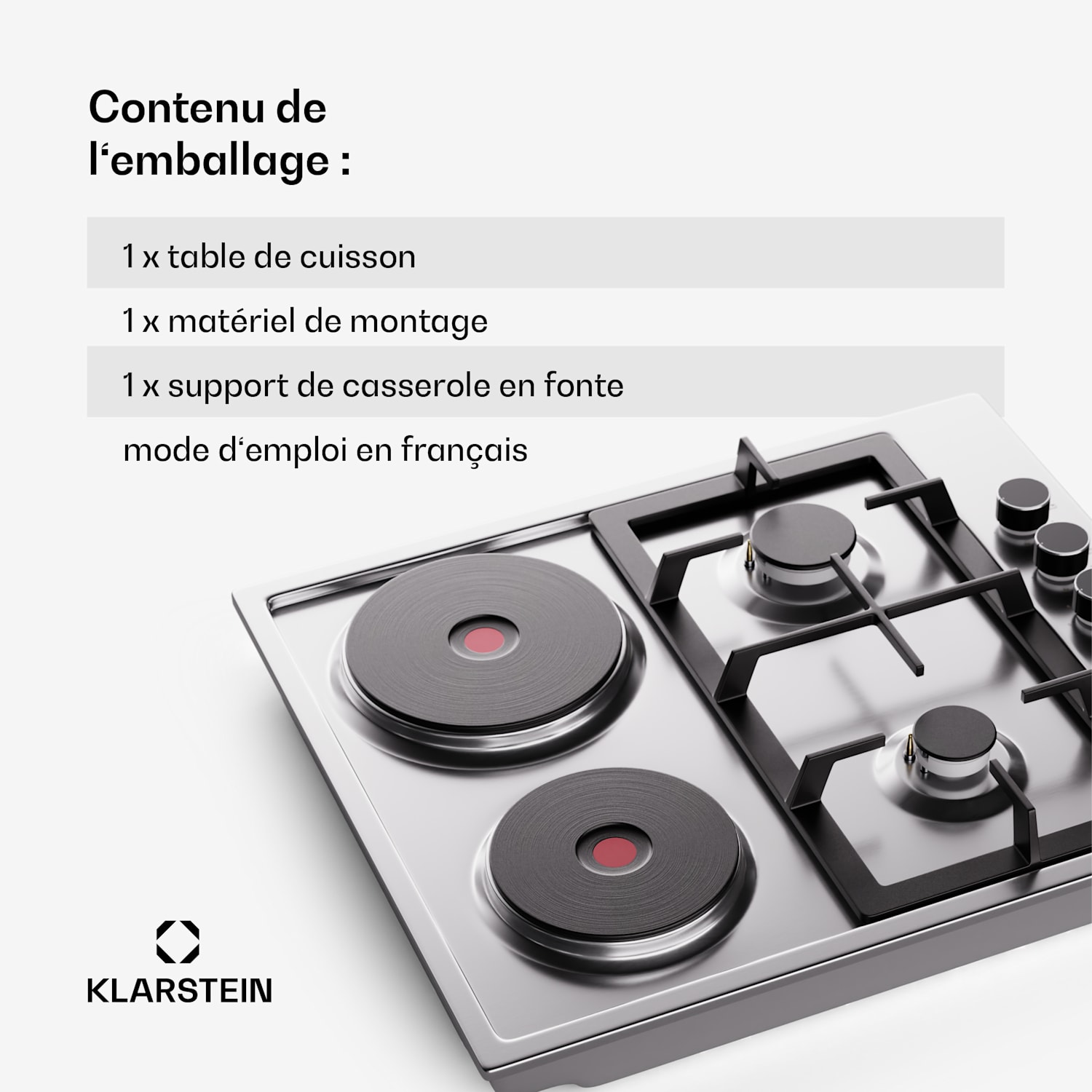 MultiChef 4 Hot Plate gas- en elektrische kookplaat 4 kookzones 2 gasbranders 2 elektrische kookvelden 60 cm | Gaskookplaat + kookveld | Zilver