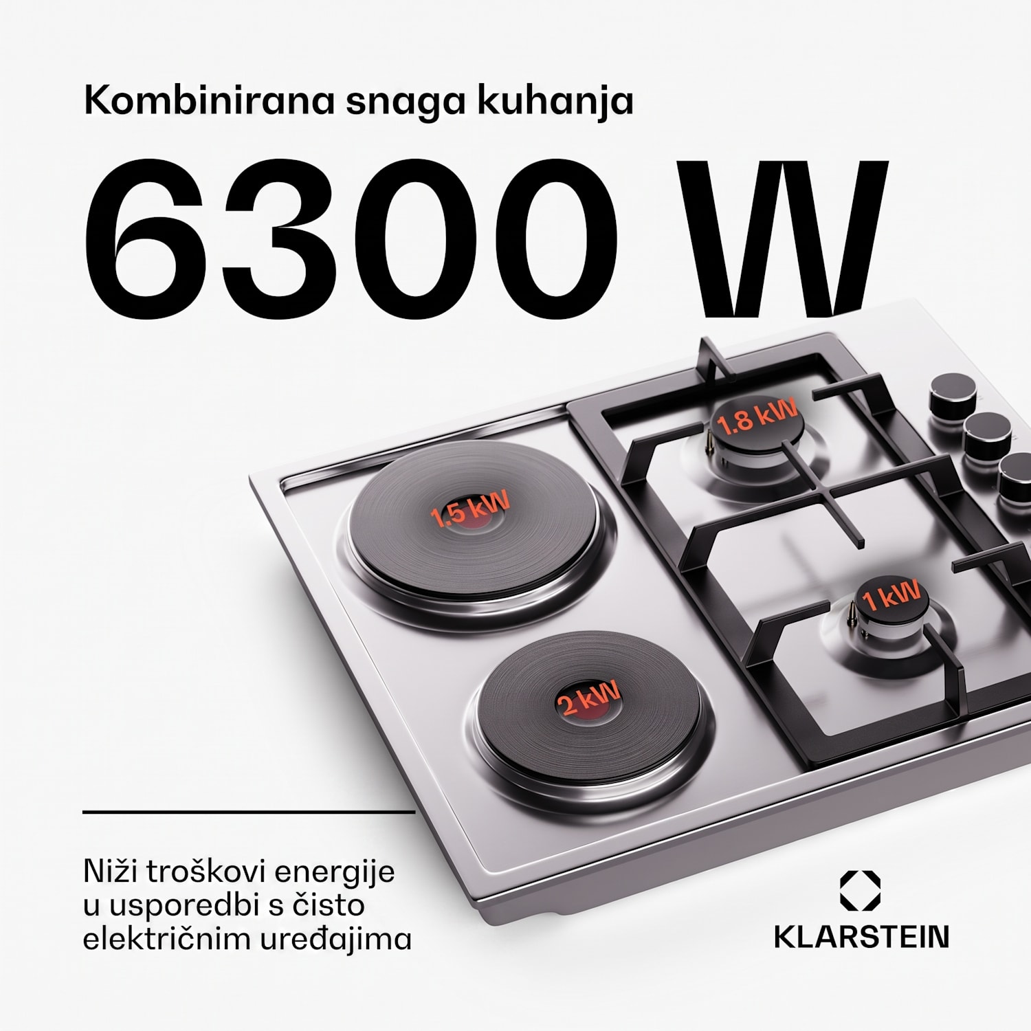 MultiChef 4 ploče za kuhanje, električna i plinska ploča za kuhanje, 4 polja za kuhanje, 2 plamenika, 2 električne ploče 60 cm | Plinska i ploča za kuhanje | Srebro