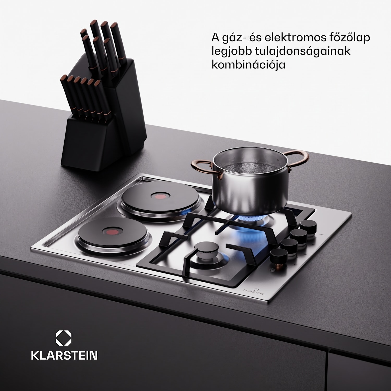 MultiChef 4 Hot Plate, villany és gáz főzőlap, 4 főzőzóna, 2 égő, 2 villany főzőlap 60 cm | Gáz + főzőlap | Ezüst