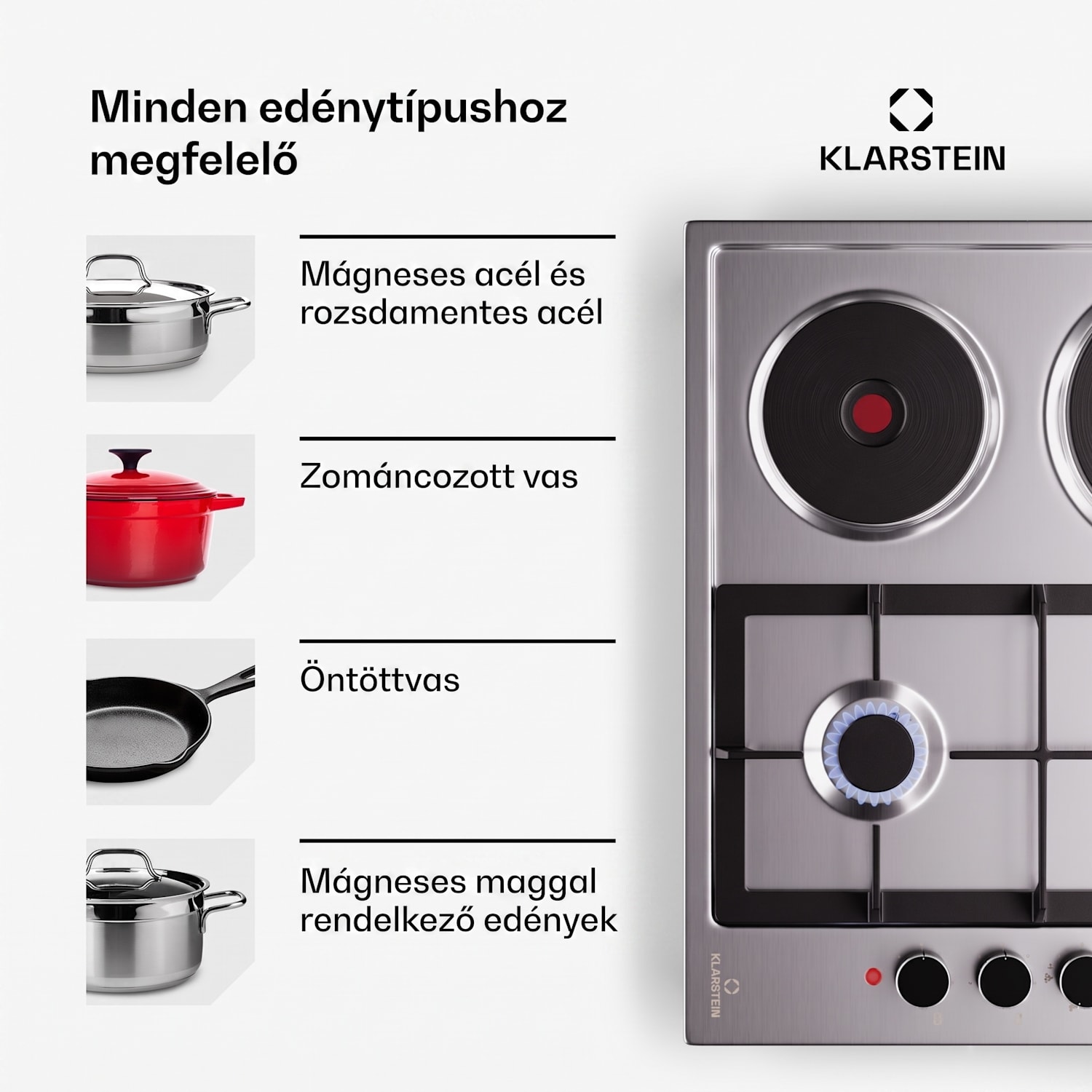 MultiChef 4 Hot Plate, villany és gáz főzőlap, 4 főzőzóna, 2 égő, 2 villany főzőlap 60 cm | Gáz + főzőlap | Ezüst
