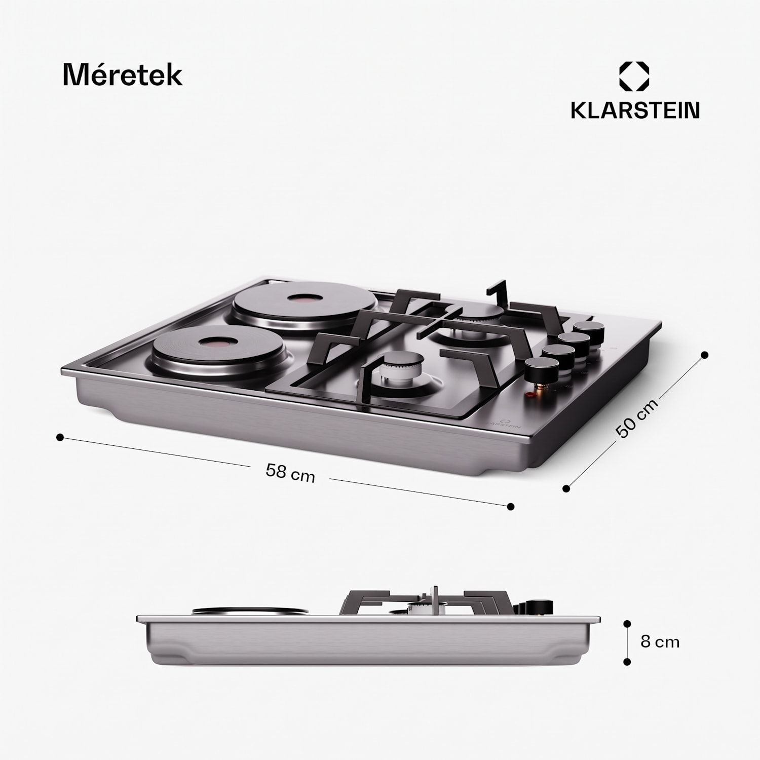MultiChef 4 Hot Plate, villany és gáz főzőlap, 4 főzőzóna, 2 égő, 2 villany főzőlap 60 cm | Gáz + főzőlap | Ezüst