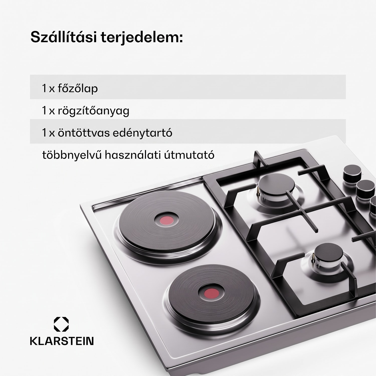 MultiChef 4 Hot Plate, villany és gáz főzőlap, 4 főzőzóna, 2 égő, 2 villany főzőlap 60 cm | Gáz + főzőlap | Ezüst