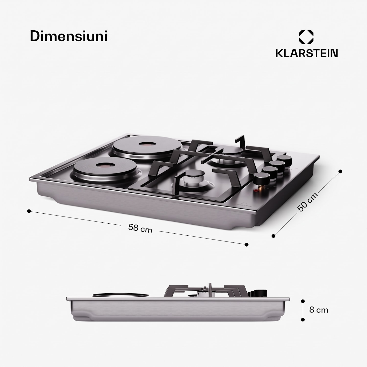 MultiChef 4 Hot Plate, plită electrică și pe gaz, 4 zone de gătit, 2 arzătoare, 2 plite electrice 60 cm | Plită pe gaz și de gătit | Argintiu