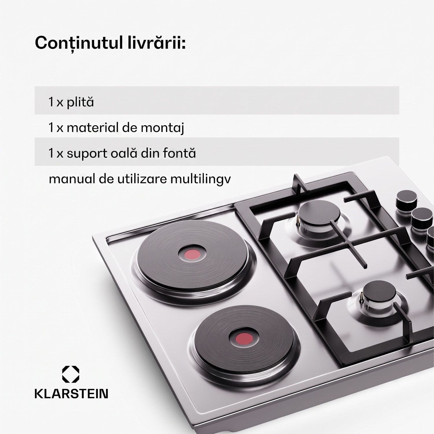 MultiChef 4 Hot Plate, plită electrică și pe gaz, 4 zone de gătit, 2 arzătoare, 2 plite electrice 60 cm | Plită pe gaz și de gătit | Argintiu