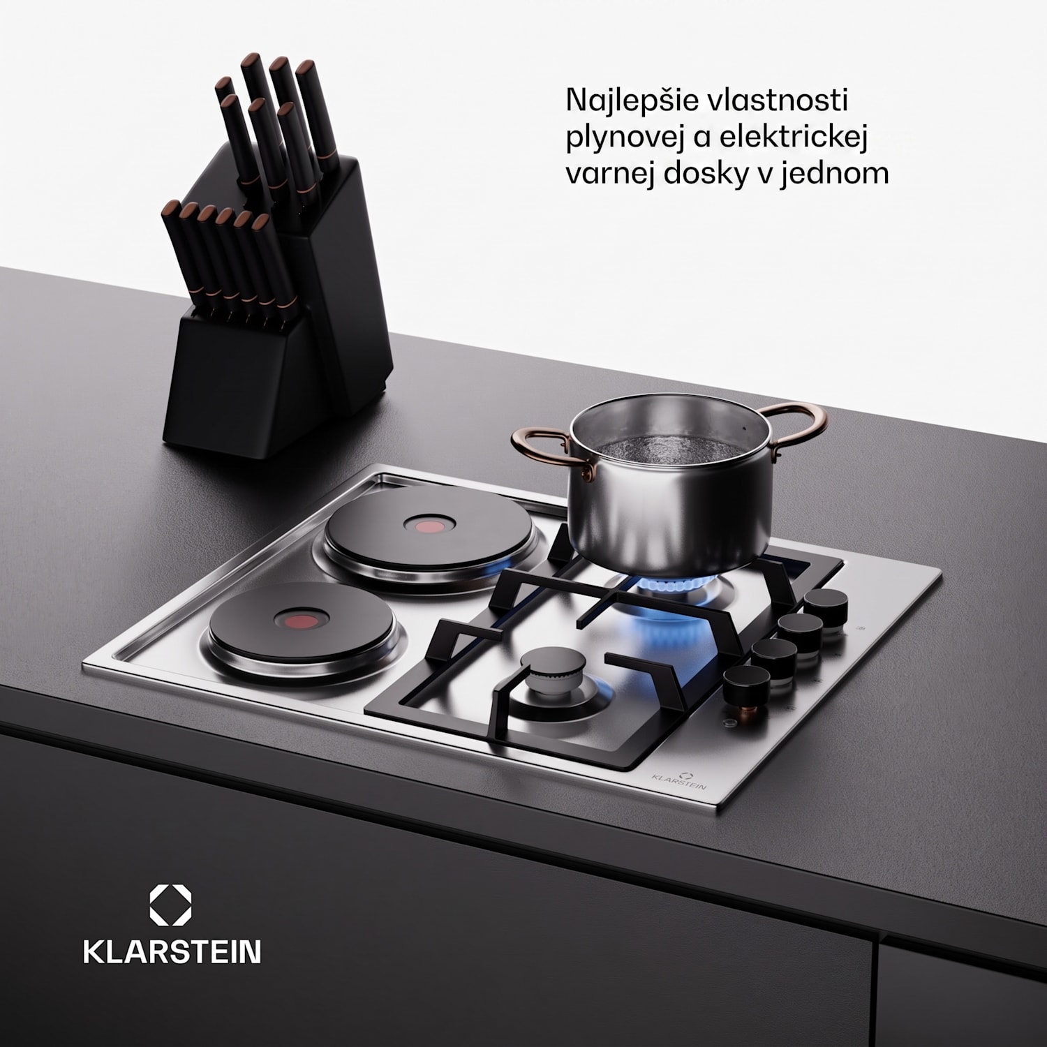 MultiChef 4 Hot Plate, elektrická a plynová varná doska, 4 varné zóny, 2 horáky, 2 elektrické platne 60 cm | Plynová a varná doska | Strieborná
