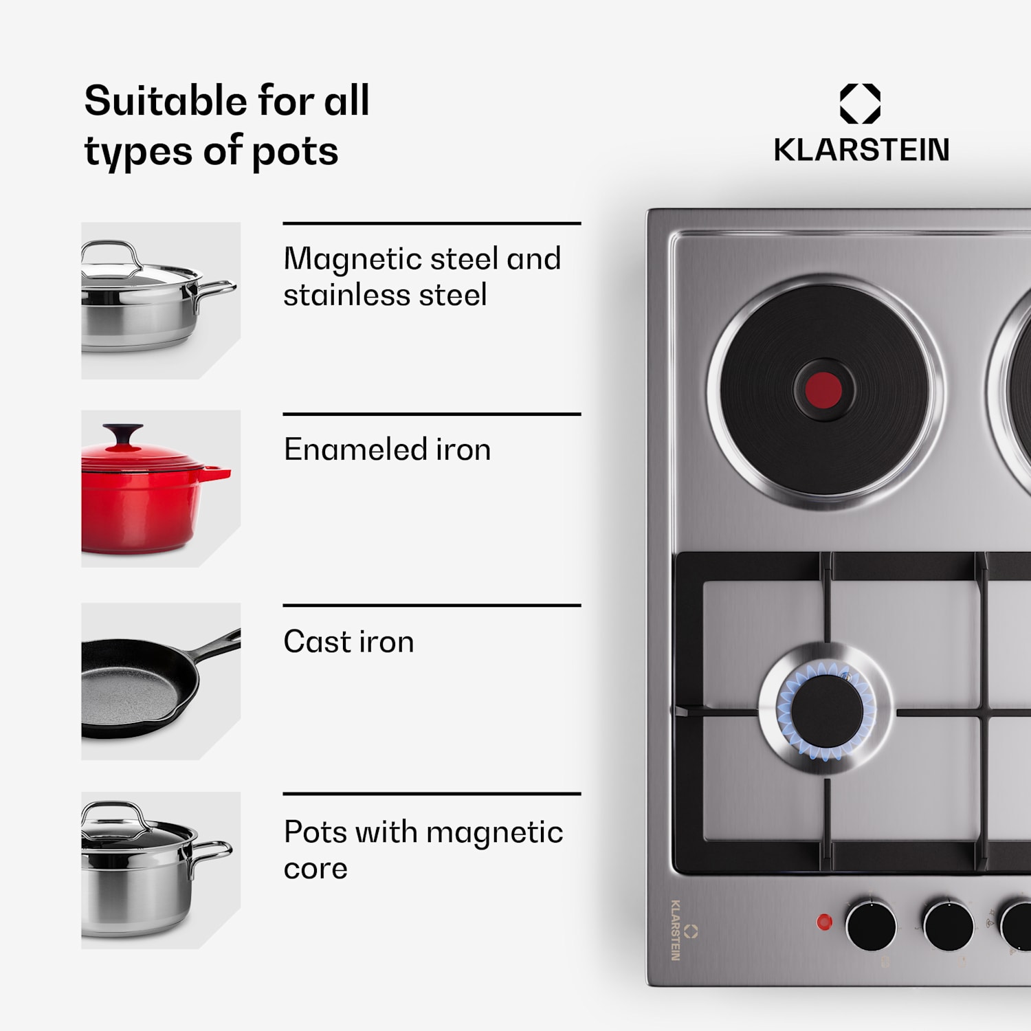 MultiChef 4 ploče za kuhanje, električna i plinska ploča za kuhanje, 4 polja za kuhanje, 2 plamenika, 2 električne ploče 