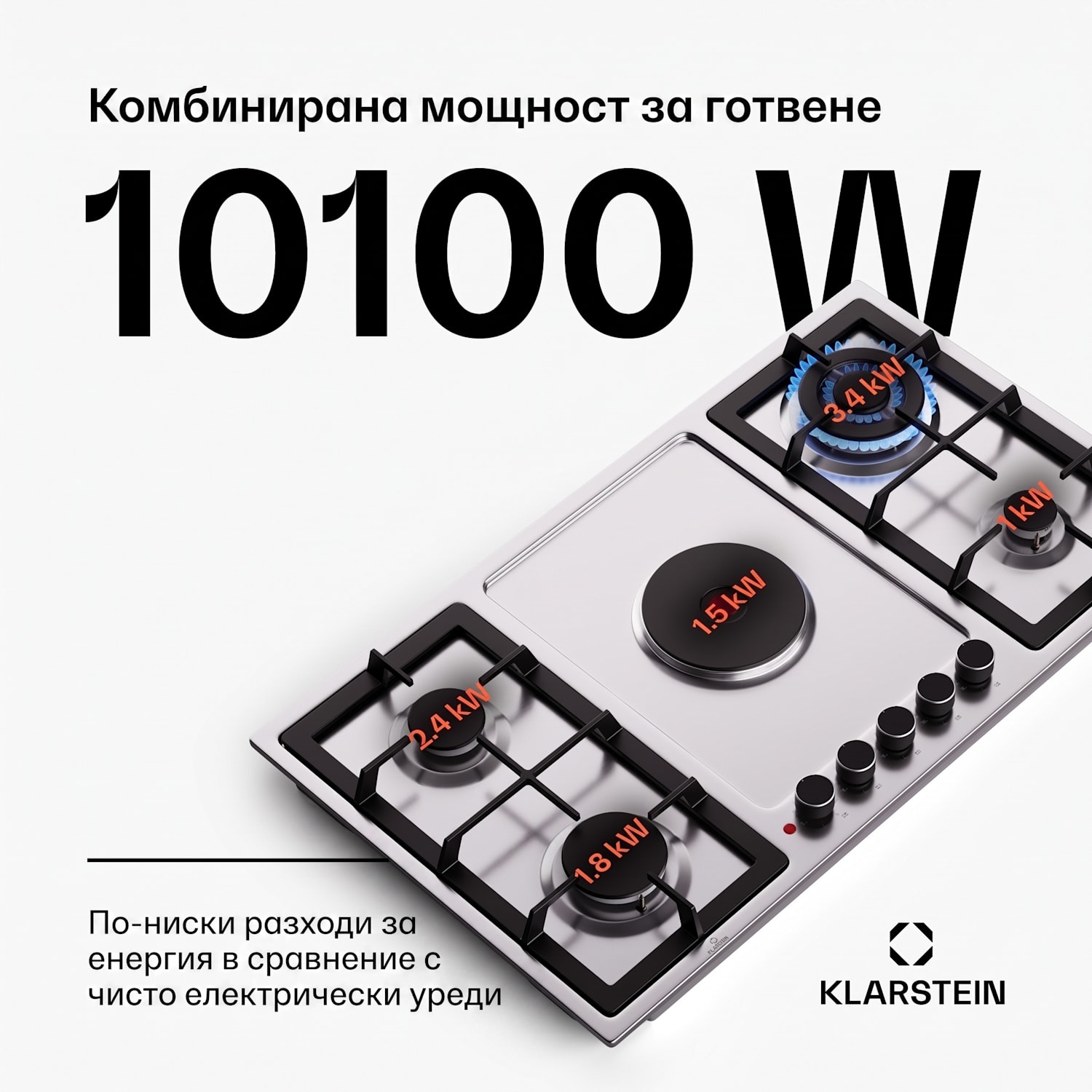 MultiChef 5 Hot Plate, електрически и газов котлон, 5 зони за готвене, 4 горелки, 1 електрически котлона 90 cm | Газов и котлон | Сребърен