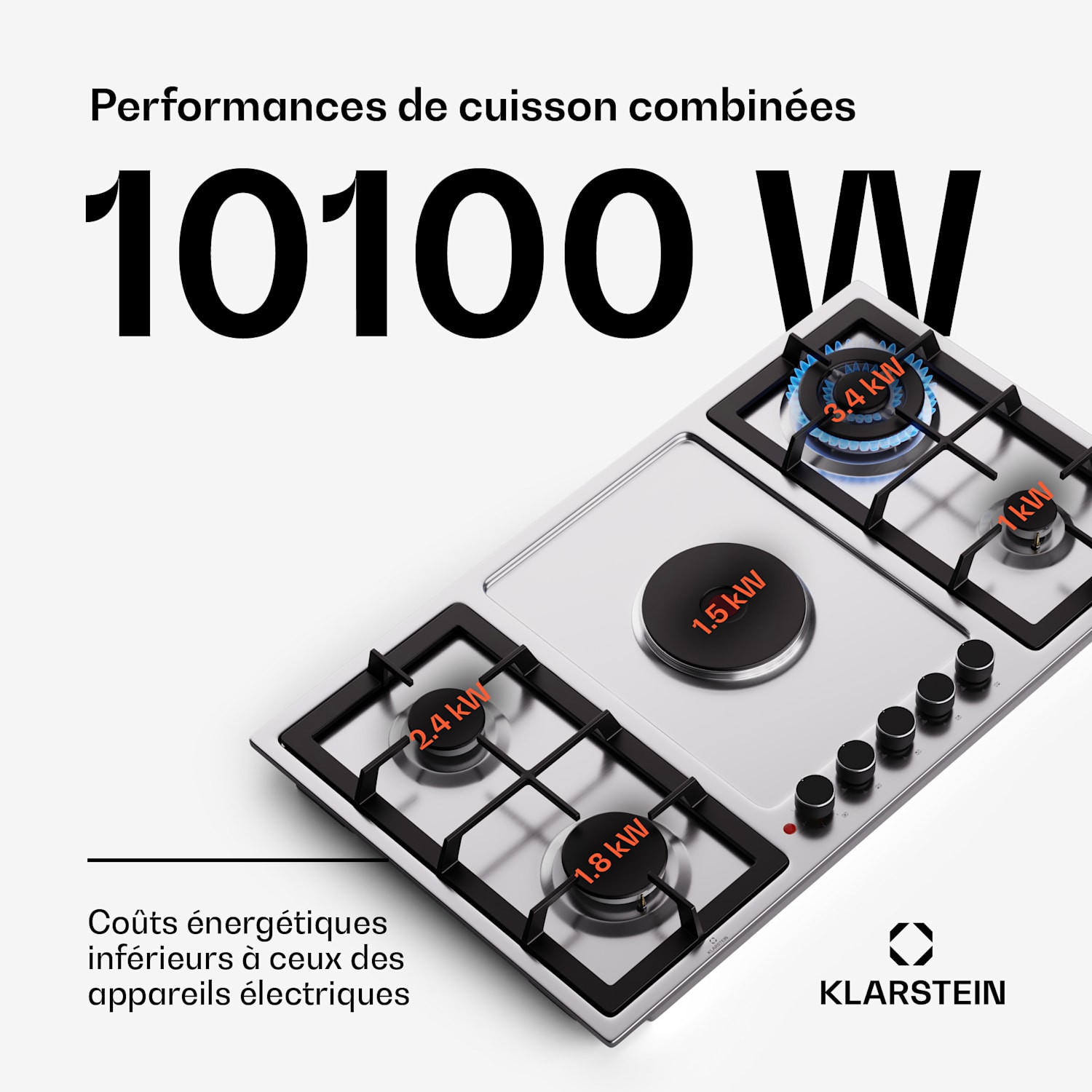 MultiChef 5 Hot Plate gas- en elektrische kookplaat 5 kookzones 4 gasbranders 1 elektrisch kookveld 90 cm | Gaskookplaat + kookveld | Zilver